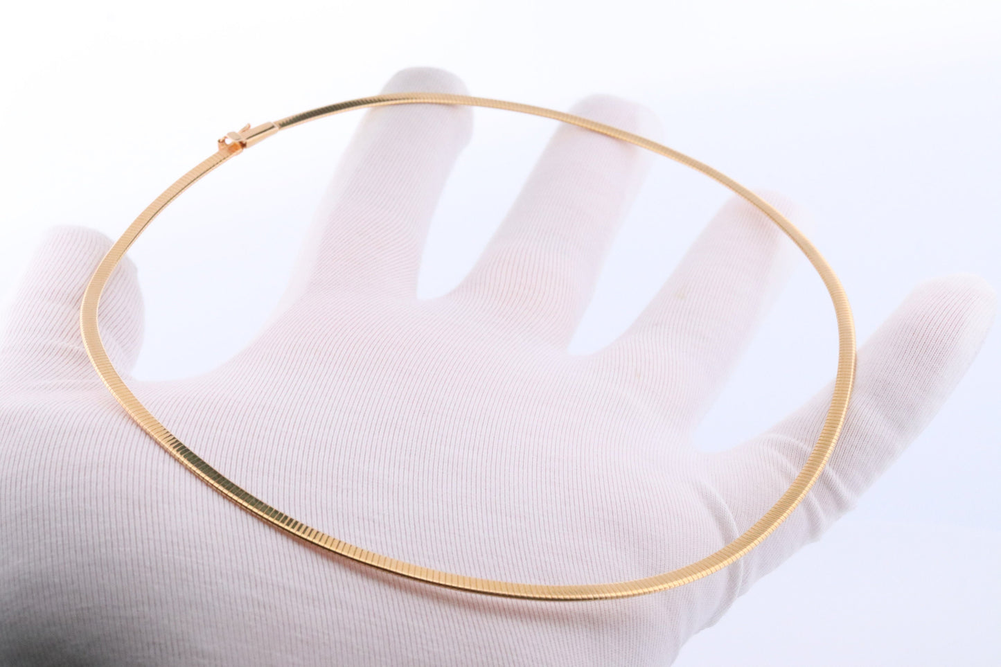 14k Omega Necklace. 14k Yellow White Gold Flat OMEGA Snake chain Necklace. MILOR 3mm 16in length. Choker Collar necklace.