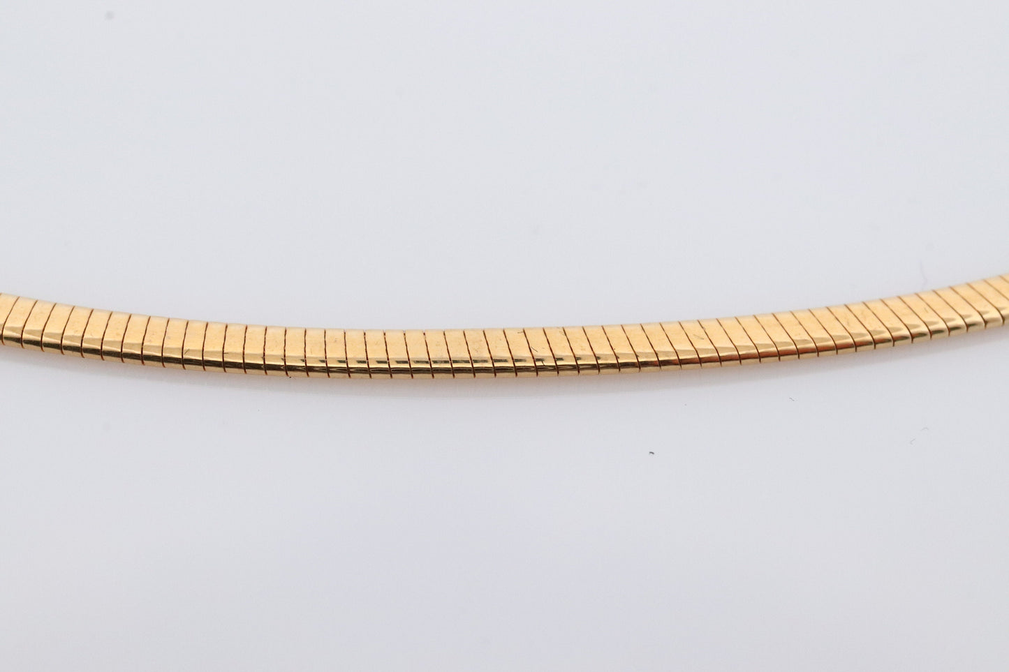14k Omega Necklace. 14k Yellow White Gold Flat OMEGA Snake chain Necklace. MILOR 3mm 16in length. Choker Collar necklace.
