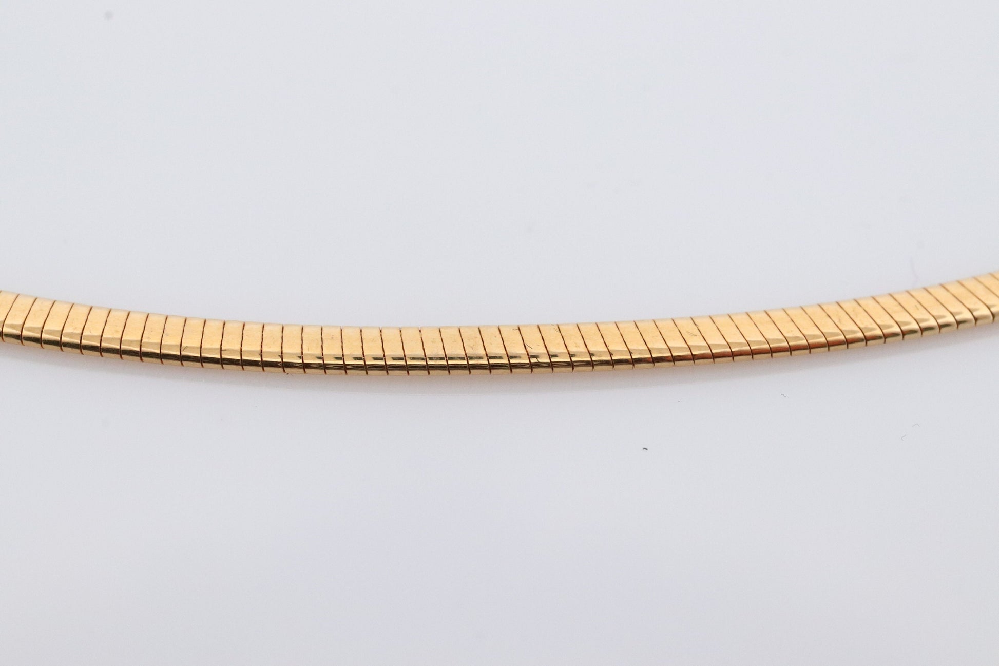 14k Omega Necklace. 14k Yellow White Gold Flat OMEGA Snake chain Necklace. MILOR 3mm 16in length. Choker Collar necklace.
