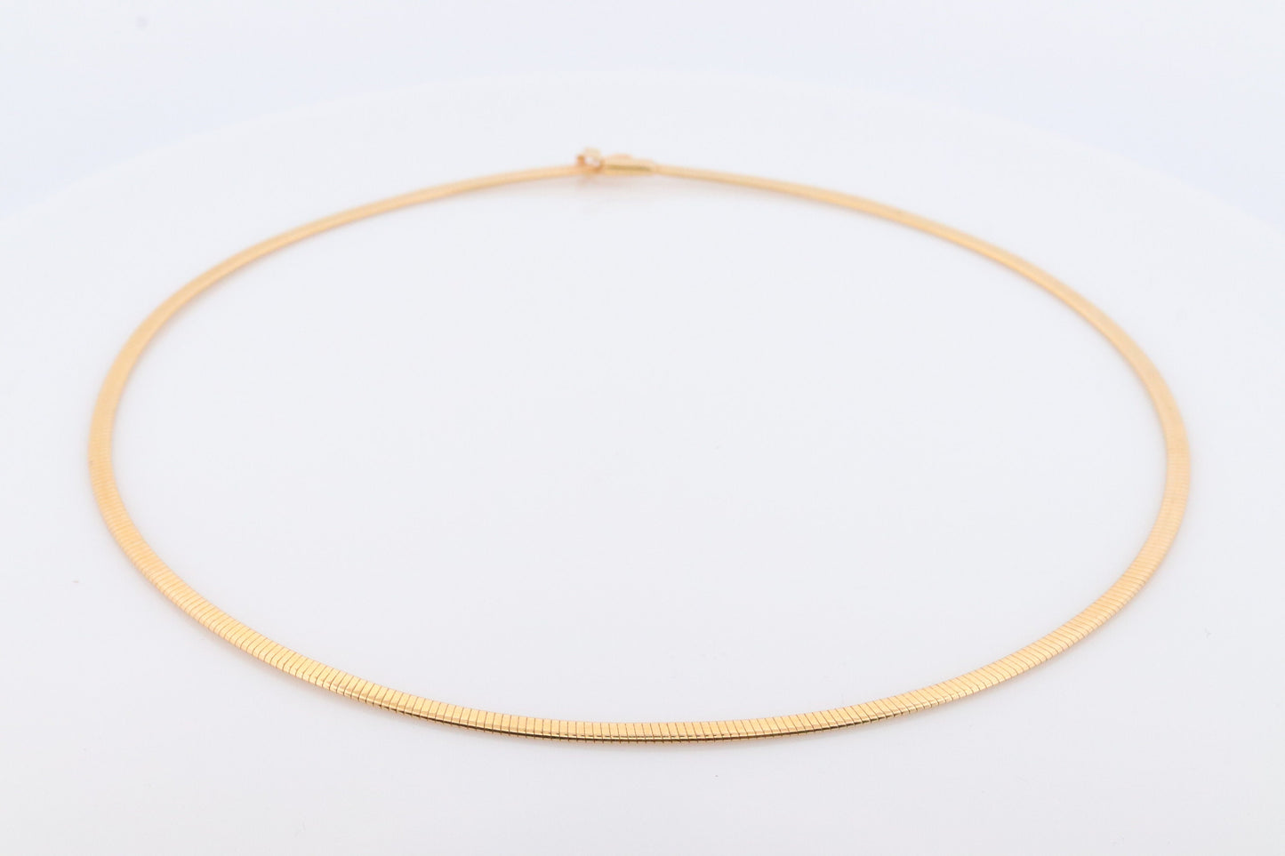 14k Omega Necklace. 14k Yellow White Gold Flat OMEGA Snake chain Necklace. MILOR 3mm 16in length. Choker Collar necklace.