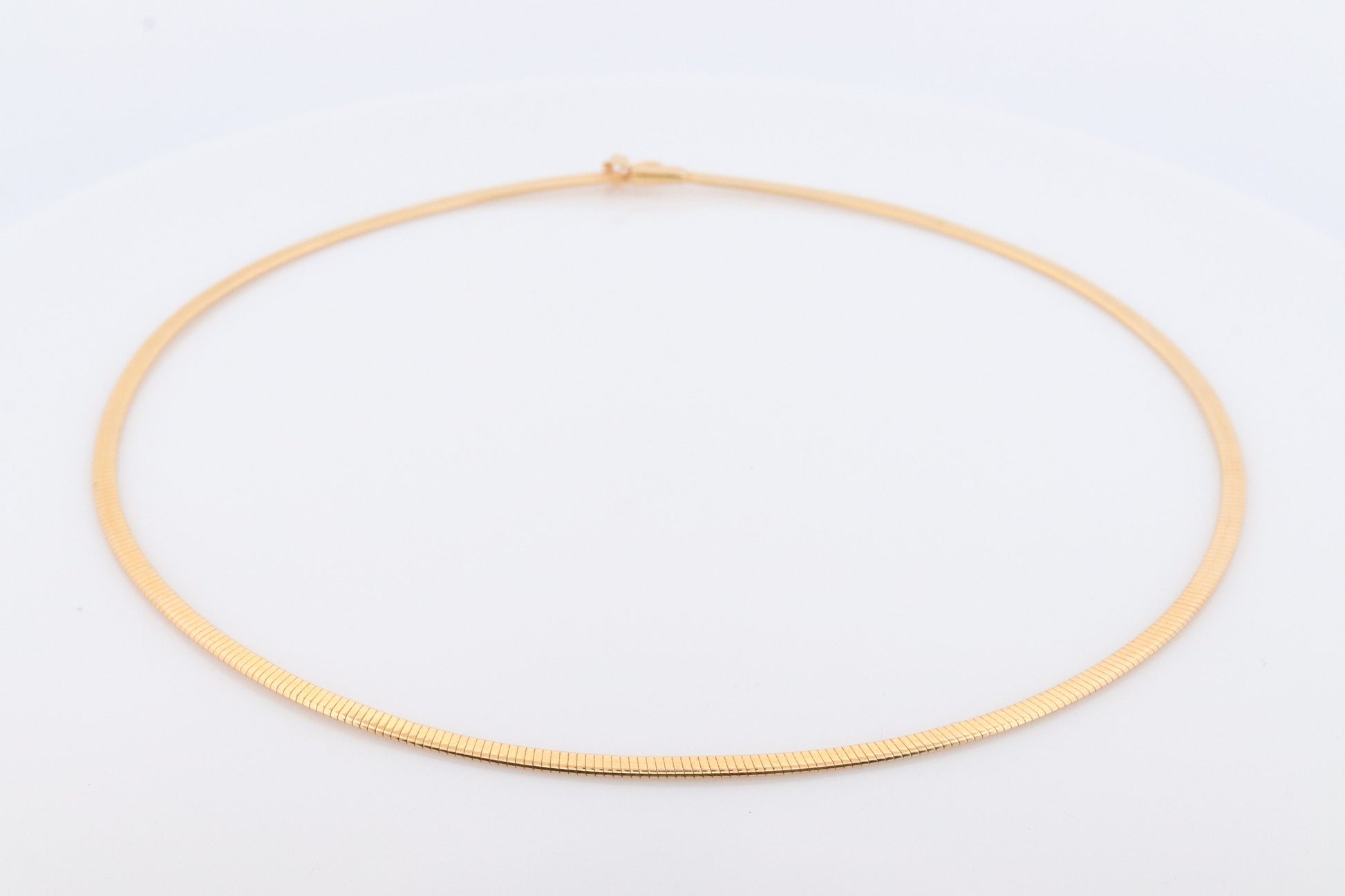 14k Omega Necklace. 14k Yellow White Gold Flat OMEGA Snake chain Necklace. MILOR 3mm 16in length. Choker Collar necklace.