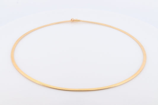 14k Omega Necklace. 14k Yellow White Gold Flat OMEGA Snake chain Necklace. MILOR 3mm 16in length. Choker Collar necklace.