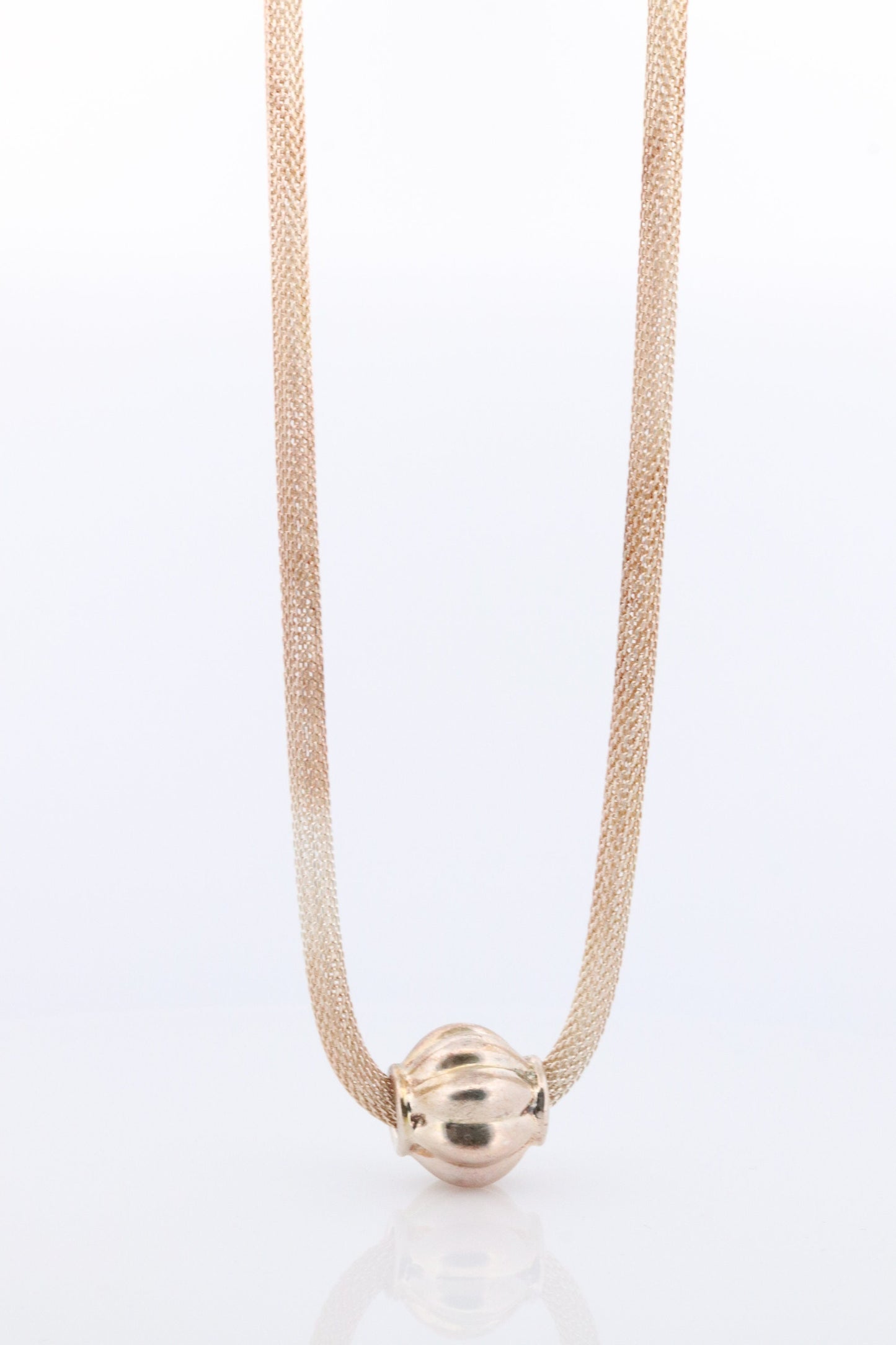 Round Mesh Necklace. Sterling Silver 925 Heavy Pumpkin Pendant Slide on Hollow round mesh necklace. Chocker Collar Necklace