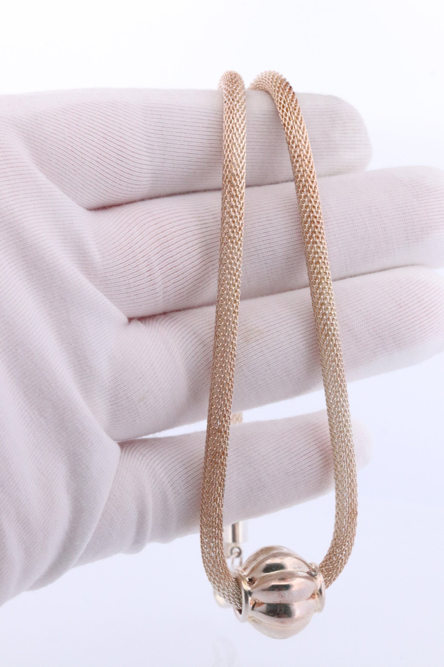 Round Mesh Necklace. Sterling Silver 925 Heavy Pumpkin Pendant Slide on Hollow round mesh necklace. Chocker Collar Necklace