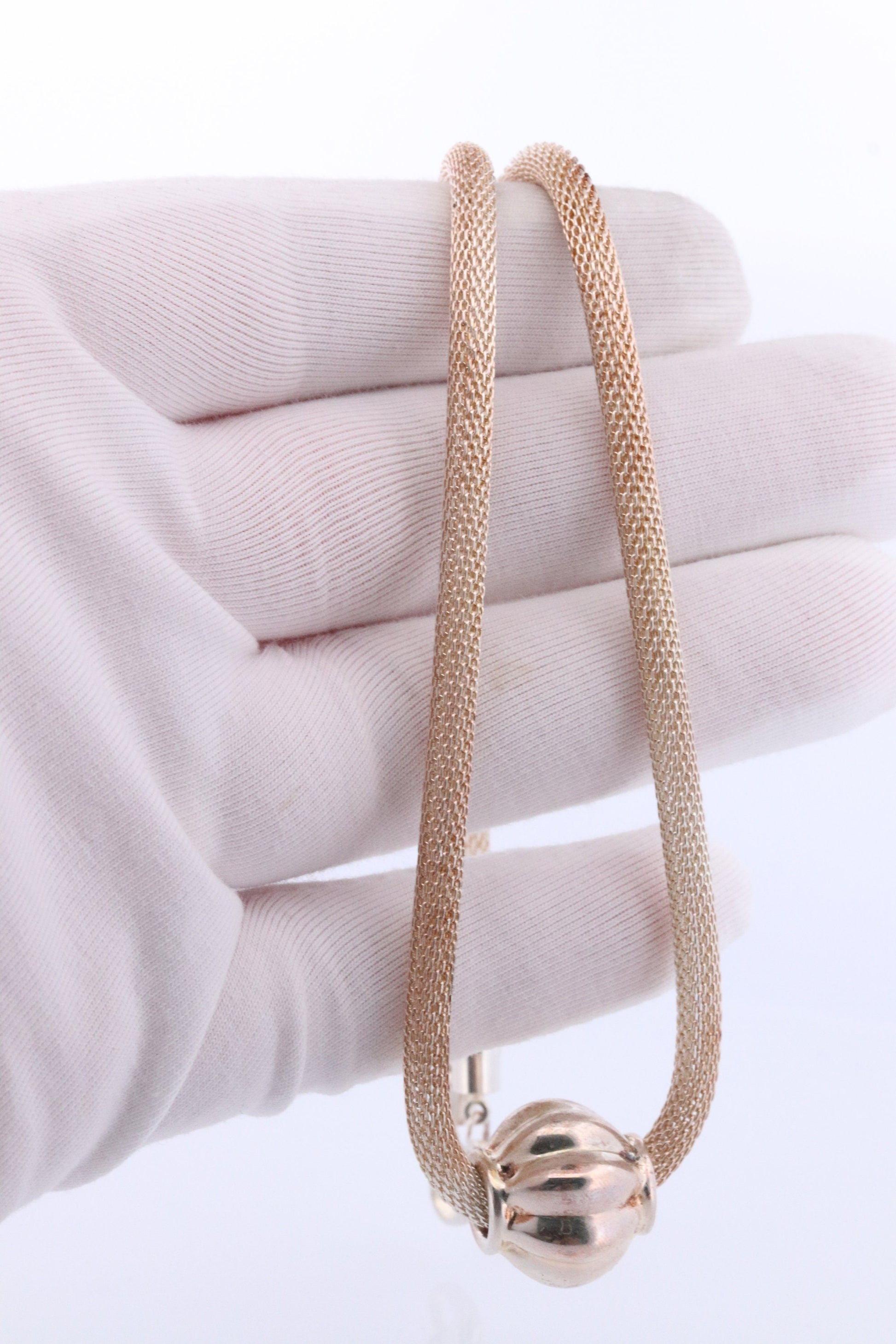 Round Mesh Necklace. Sterling Silver 925 Heavy Pumpkin Pendant Slide on Hollow round mesh necklace. Chocker Collar Necklace