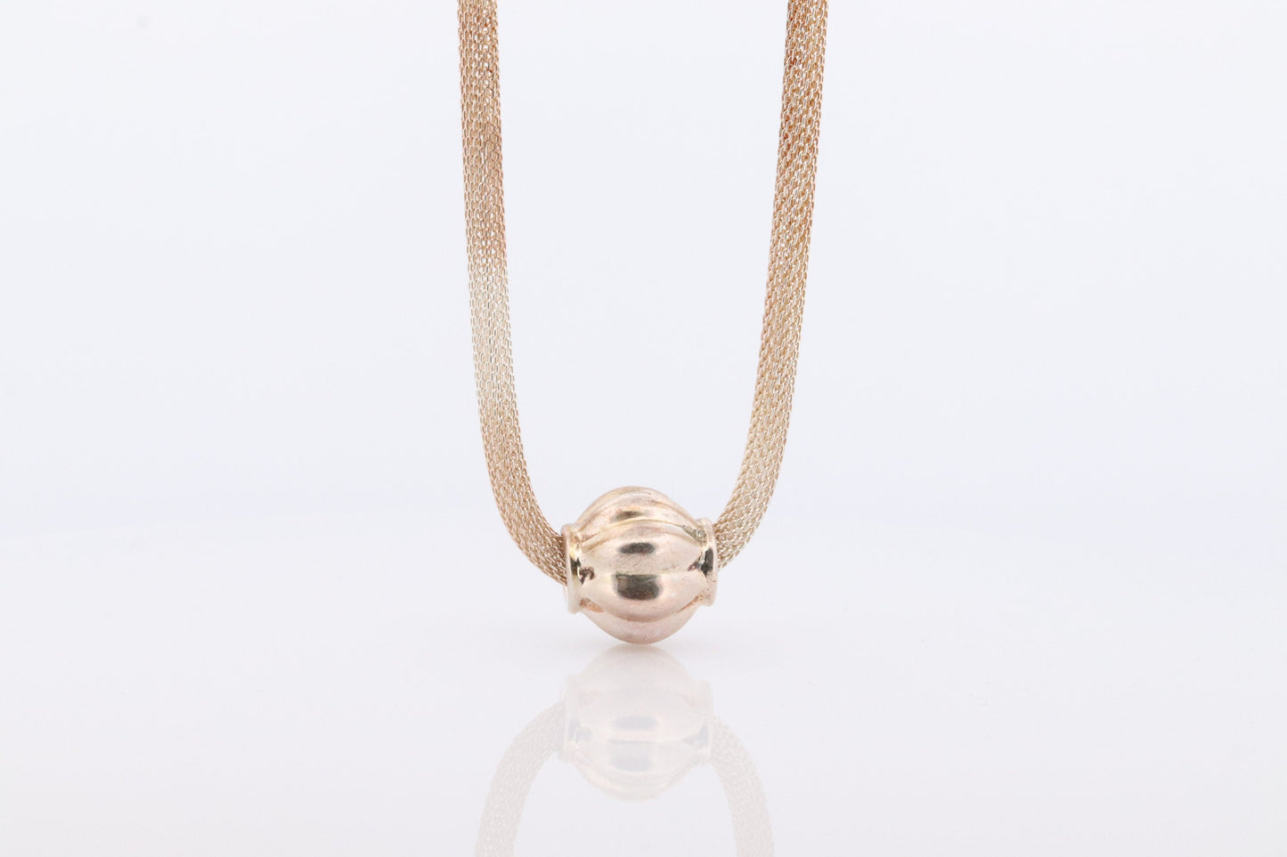 Round Mesh Necklace. Sterling Silver 925 Heavy Pumpkin Pendant Slide on Hollow round mesh necklace. Chocker Collar Necklace