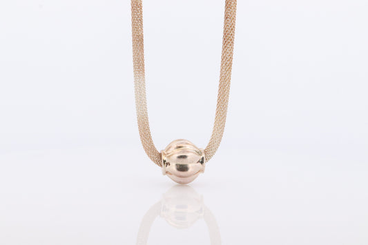 Round Mesh Necklace. Sterling Silver 925 Heavy Pumpkin Pendant Slide on Hollow round mesh necklace. Chocker Collar Necklace