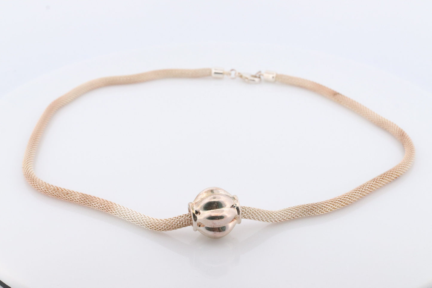 Round Mesh Necklace. Sterling Silver 925 Heavy Pumpkin Pendant Slide on Hollow round mesh necklace. Chocker Collar Necklace