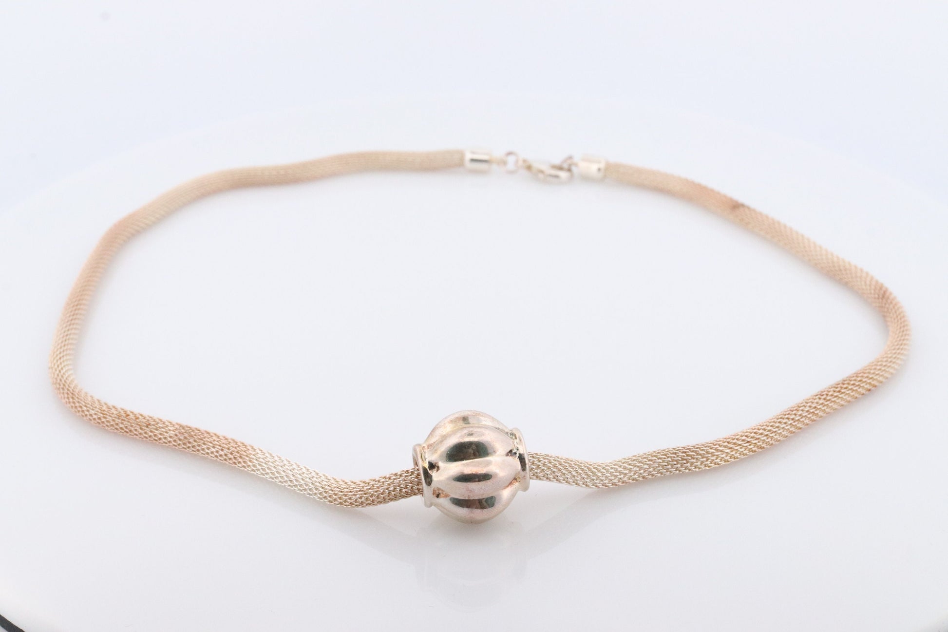 Round Mesh Necklace. Sterling Silver 925 Heavy Pumpkin Pendant Slide on Hollow round mesh necklace. Chocker Collar Necklace