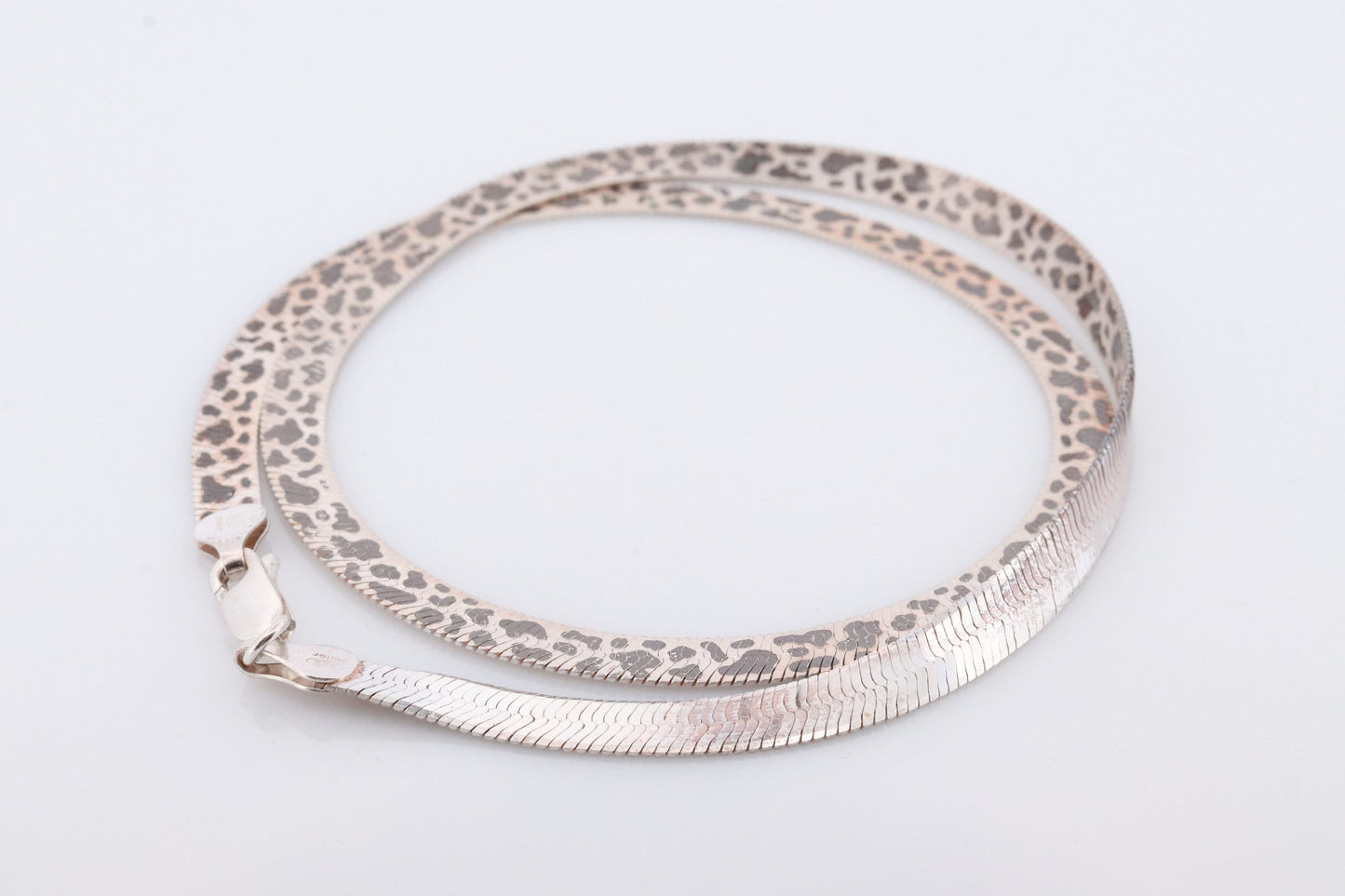 Herringbone Chain Necklace Dalmatians Tiger Panther Spot Designs. Sterling Silver Herringbone Zebra Pattern