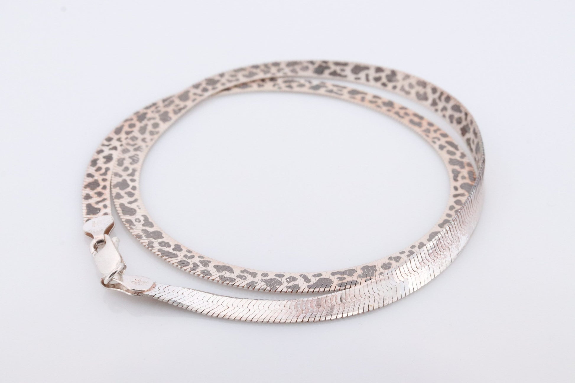 Herringbone Chain Necklace Dalmatians Tiger Panther Spot Designs. Sterling Silver Herringbone Zebra Pattern