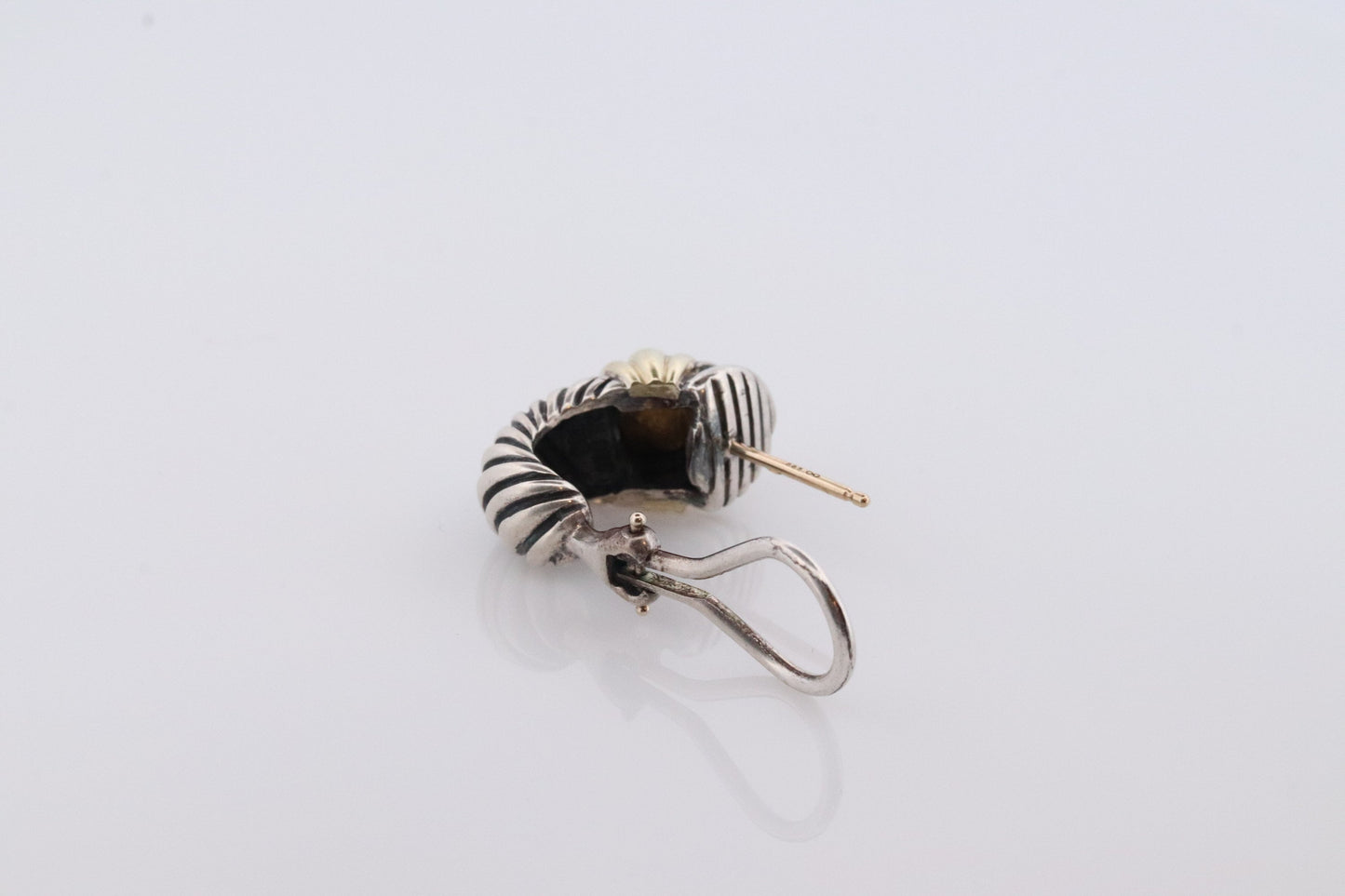 David Yurman Sterling and 14k Gold Heavy CABLE Shrimp Drop Single Earrings. Pierced Omega Back David Yurman earring