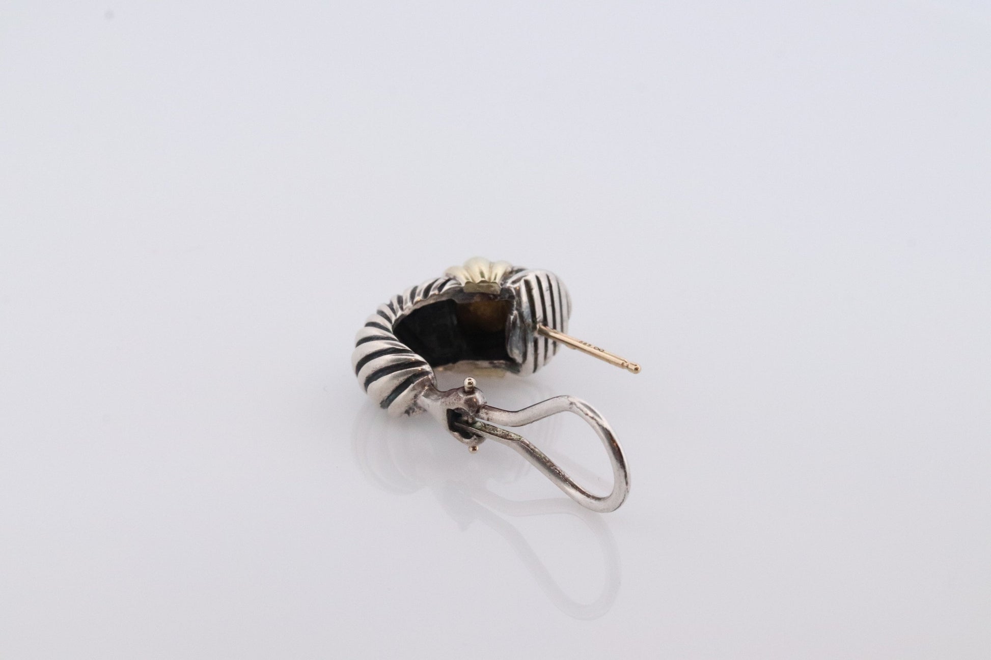 David Yurman Sterling and 14k Gold Heavy CABLE Shrimp Drop Single Earrings. Pierced Omega Back David Yurman earring