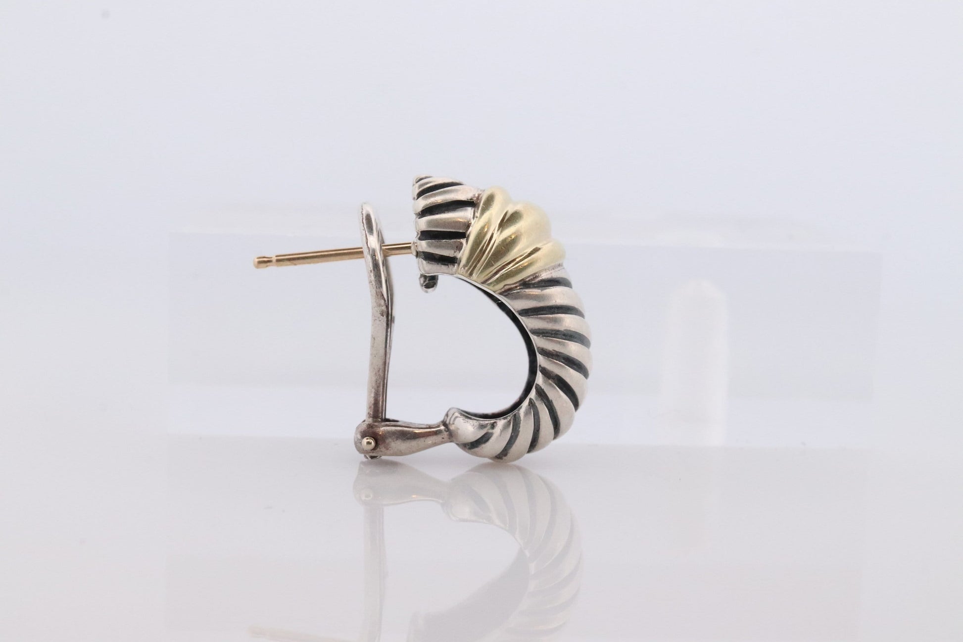 David Yurman Sterling and 14k Gold Heavy CABLE Shrimp Drop Single Earrings. Pierced Omega Back David Yurman earring