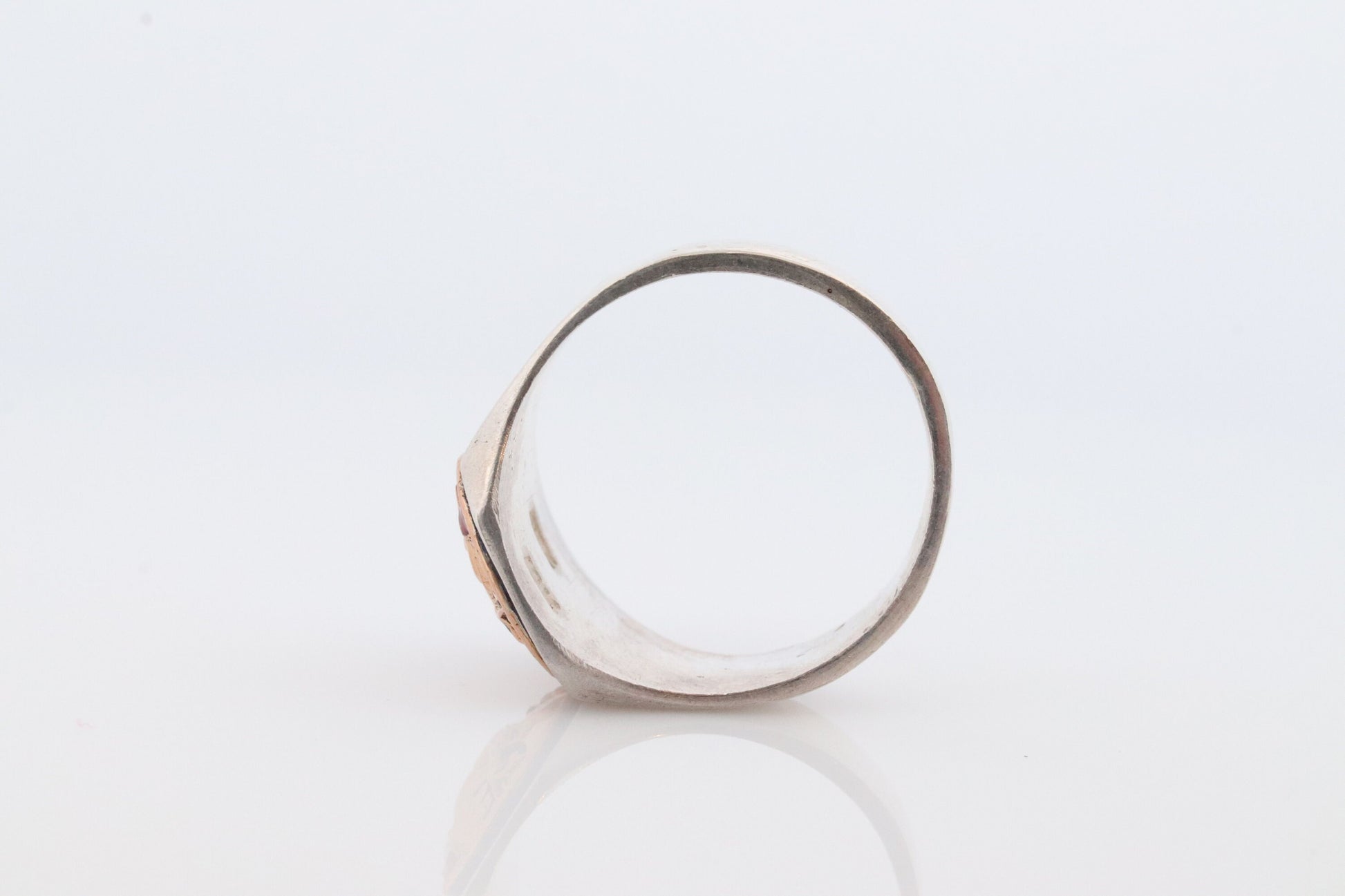 18k Heavy Signet ring. Aztec Mayan or Inca with Llama Alpaca Scenery Bust. Turquoise Enamel 18k Embossed coin Sterling Silver band