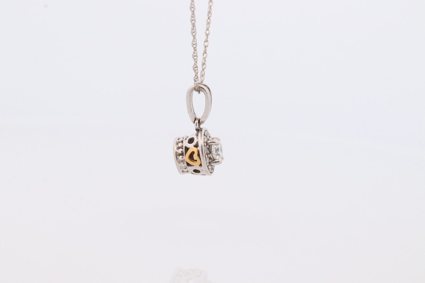 14k Diamond Solitaire Halo Pendant. 14k White gold and 24K Yellow Gold Inlay Canister Pendant. Singapore chain necklace.