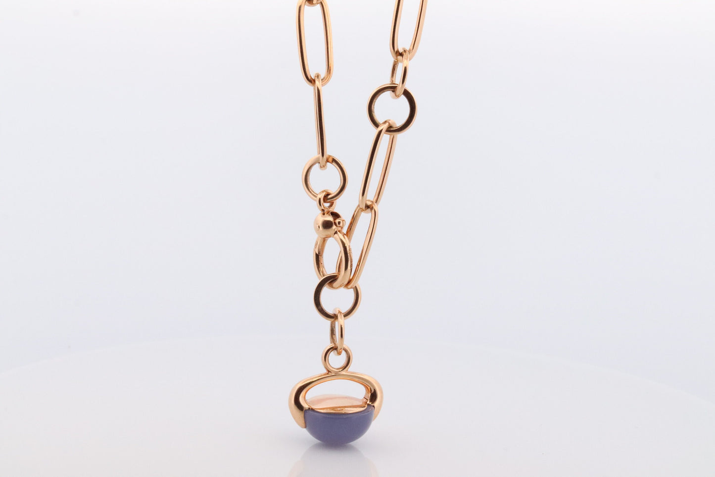 18k POMELATTO Necklace. 18k Rose Gold Pomellato Chalcedony LUNA collection. Chalcedinio Dangle Pendant Necklace.