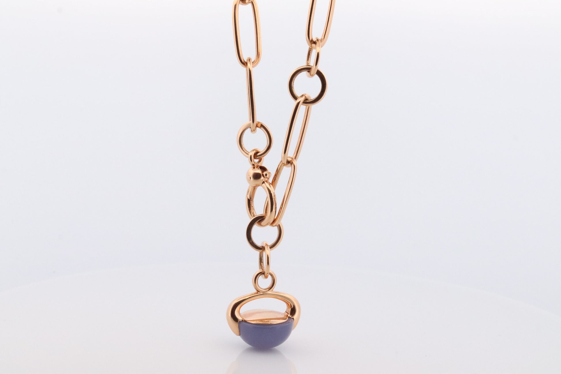 18k POMELATTO Necklace. 18k Rose Gold Pomellato Chalcedony LUNA collection. Chalcedinio Dangle Pendant Necklace.