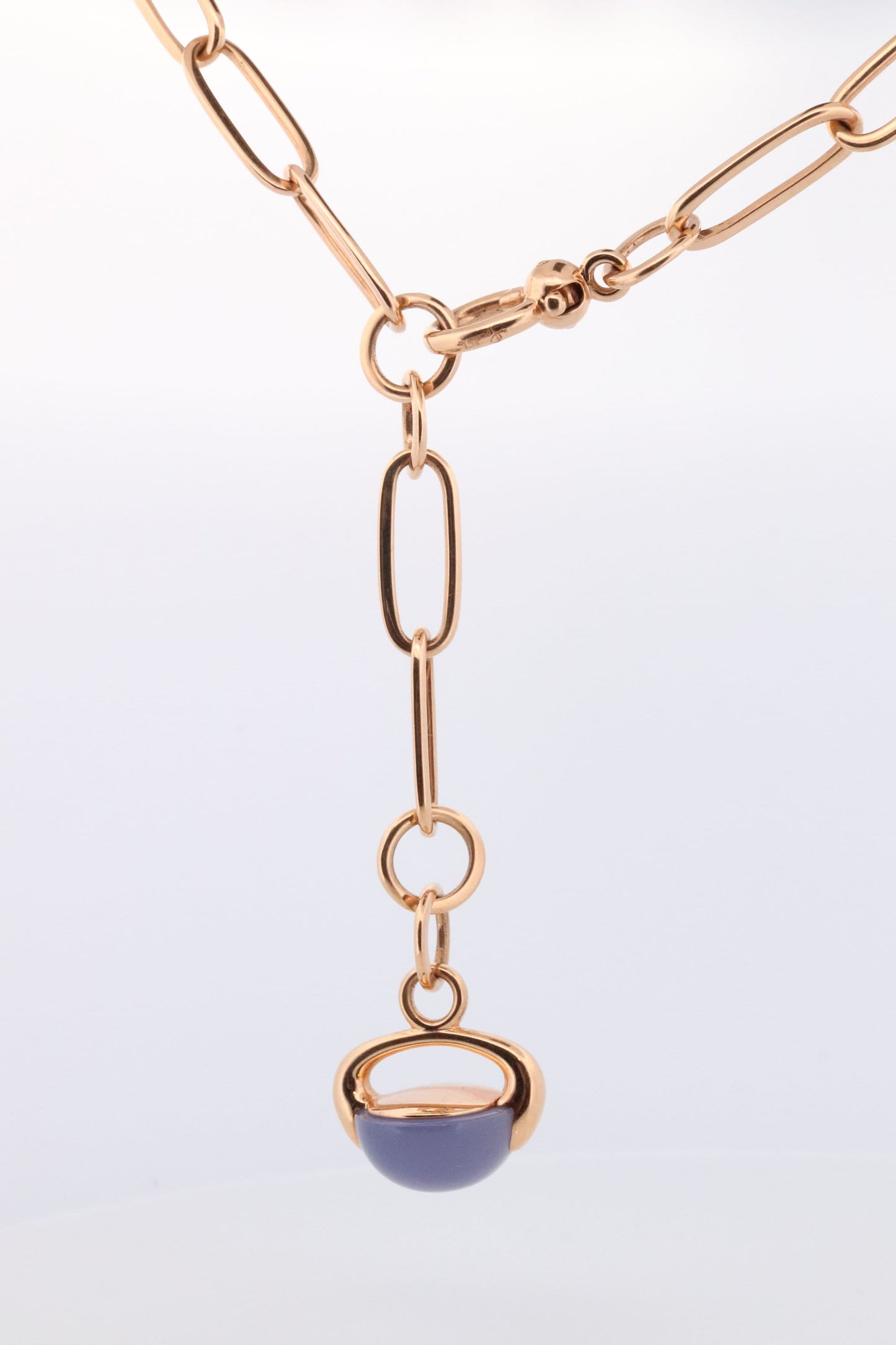 18k POMELATTO Necklace. 18k Rose Gold Pomellato Chalcedony LUNA collection. Chalcedinio Dangle Pendant Necklace.