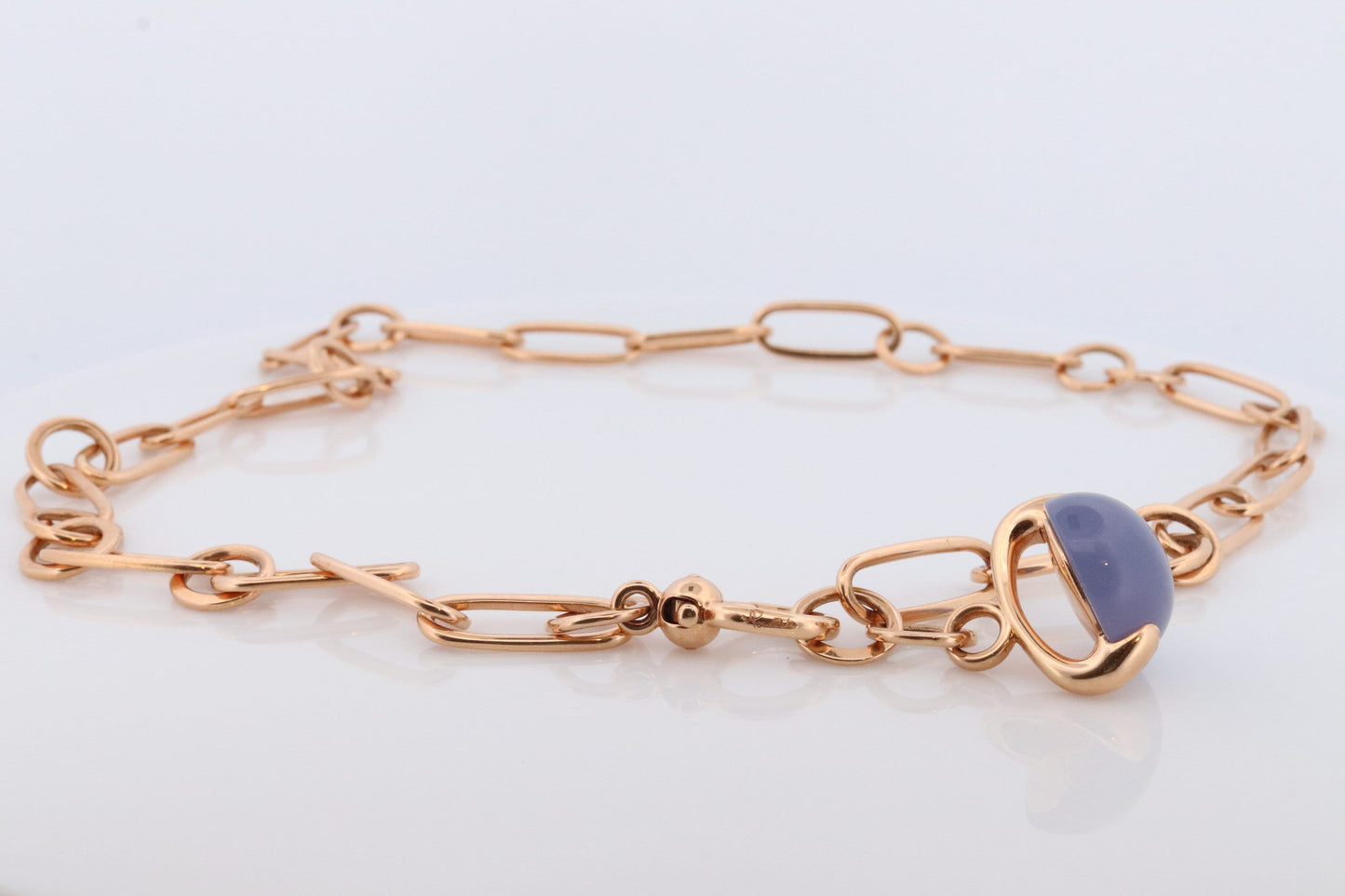 18k POMELATTO Necklace. 18k Rose Gold Pomellato Chalcedony LUNA collection. Chalcedinio Dangle Pendant Necklace.