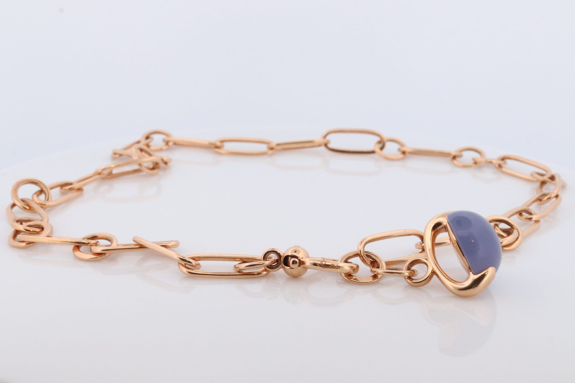18k POMELATTO Necklace. 18k Rose Gold Pomellato Chalcedony LUNA collection. Chalcedinio Dangle Pendant Necklace.