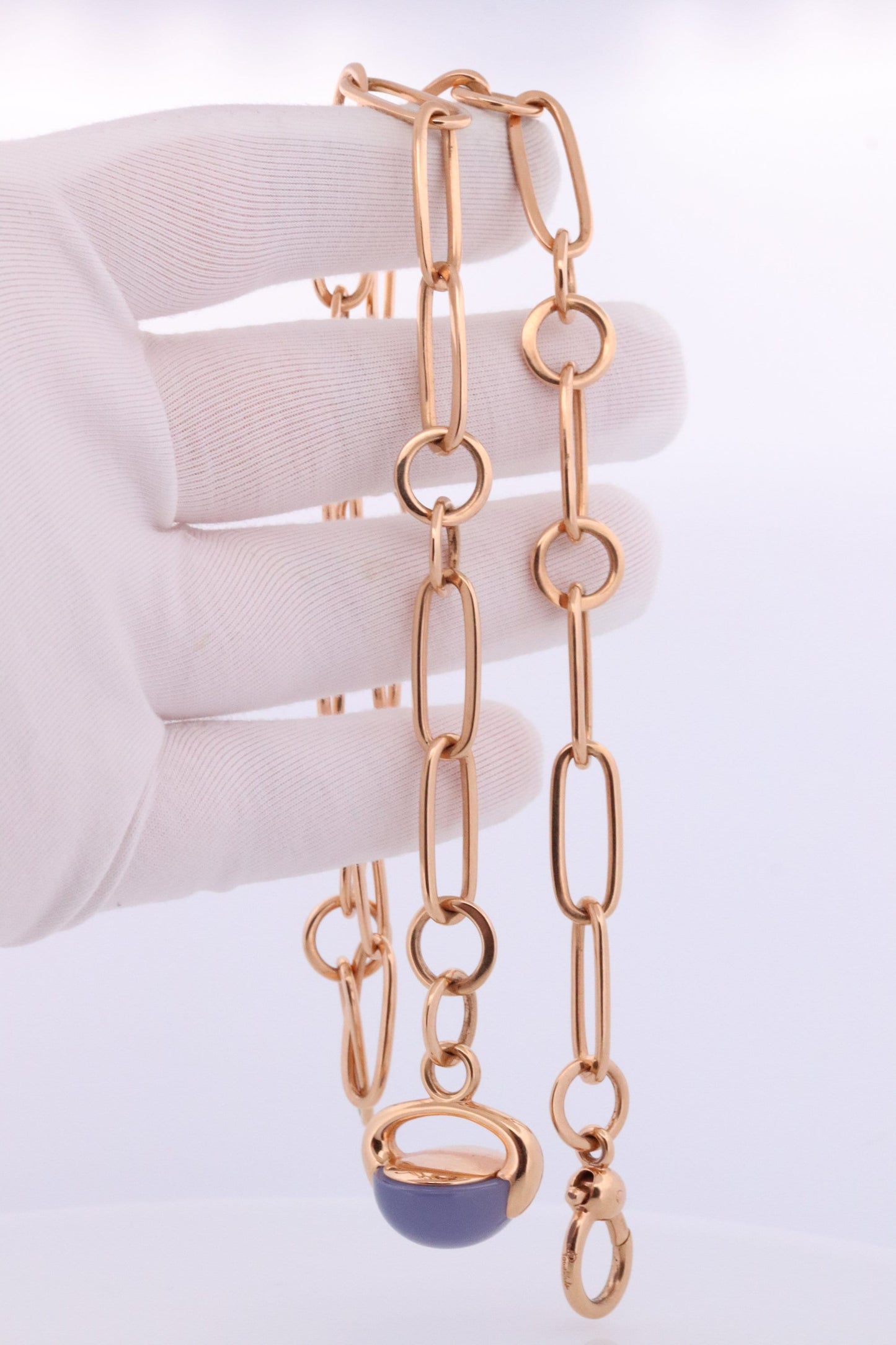 18k POMELATTO Necklace. 18k Rose Gold Pomellato Chalcedony LUNA collection. Chalcedinio Dangle Pendant Necklace.