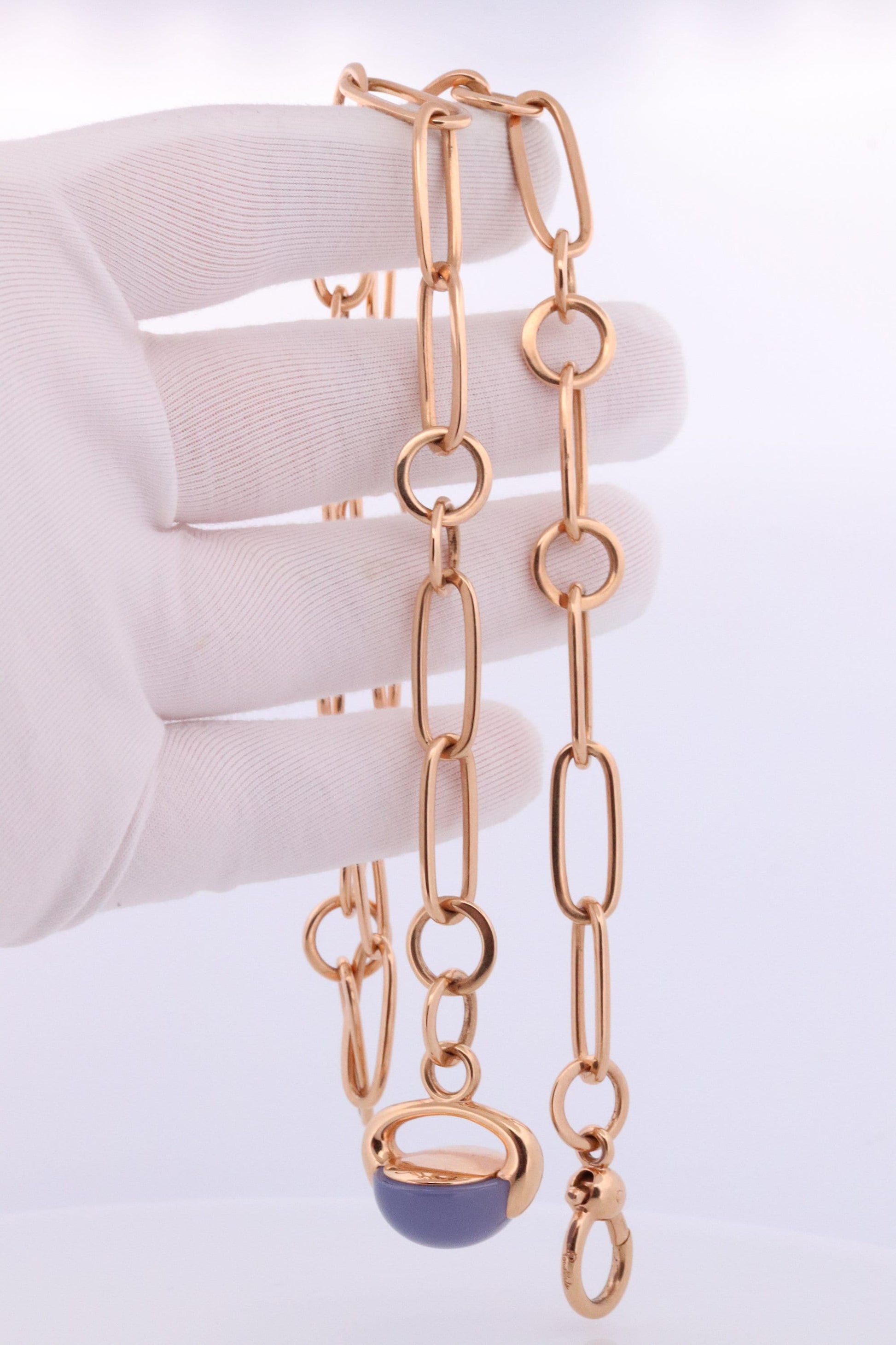 18k POMELATTO Necklace. 18k Rose Gold Pomellato Chalcedony LUNA collection. Chalcedinio Dangle Pendant Necklace.