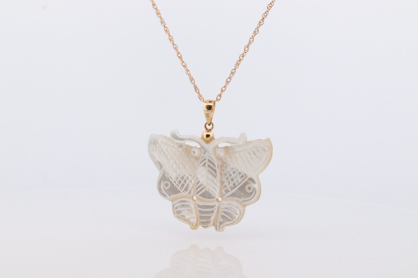 MOP 14k Butterfly. Large Butterfly Pendant. 14k yellow gold chain necklace. PJS Gold Pendant. st(77)