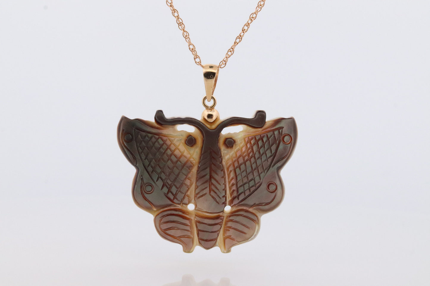 MOP 14k Butterfly. Large Butterfly Pendant. 14k yellow gold chain necklace. PJS Gold Pendant. st(77)