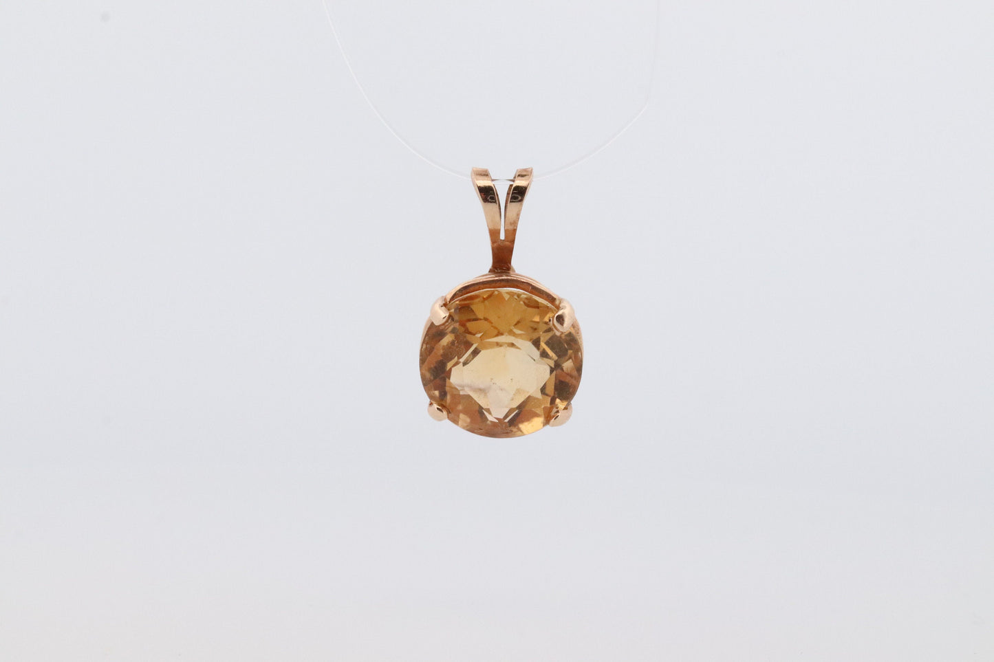 14k Citrine Pendant. Large Yellow Citrine Round solitaire pendant charm. st(73)