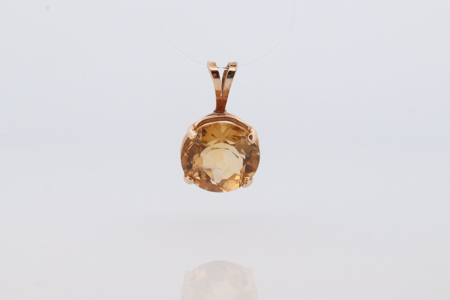 14k Citrine Pendant. Large Yellow Citrine Round solitaire pendant charm. st(73)