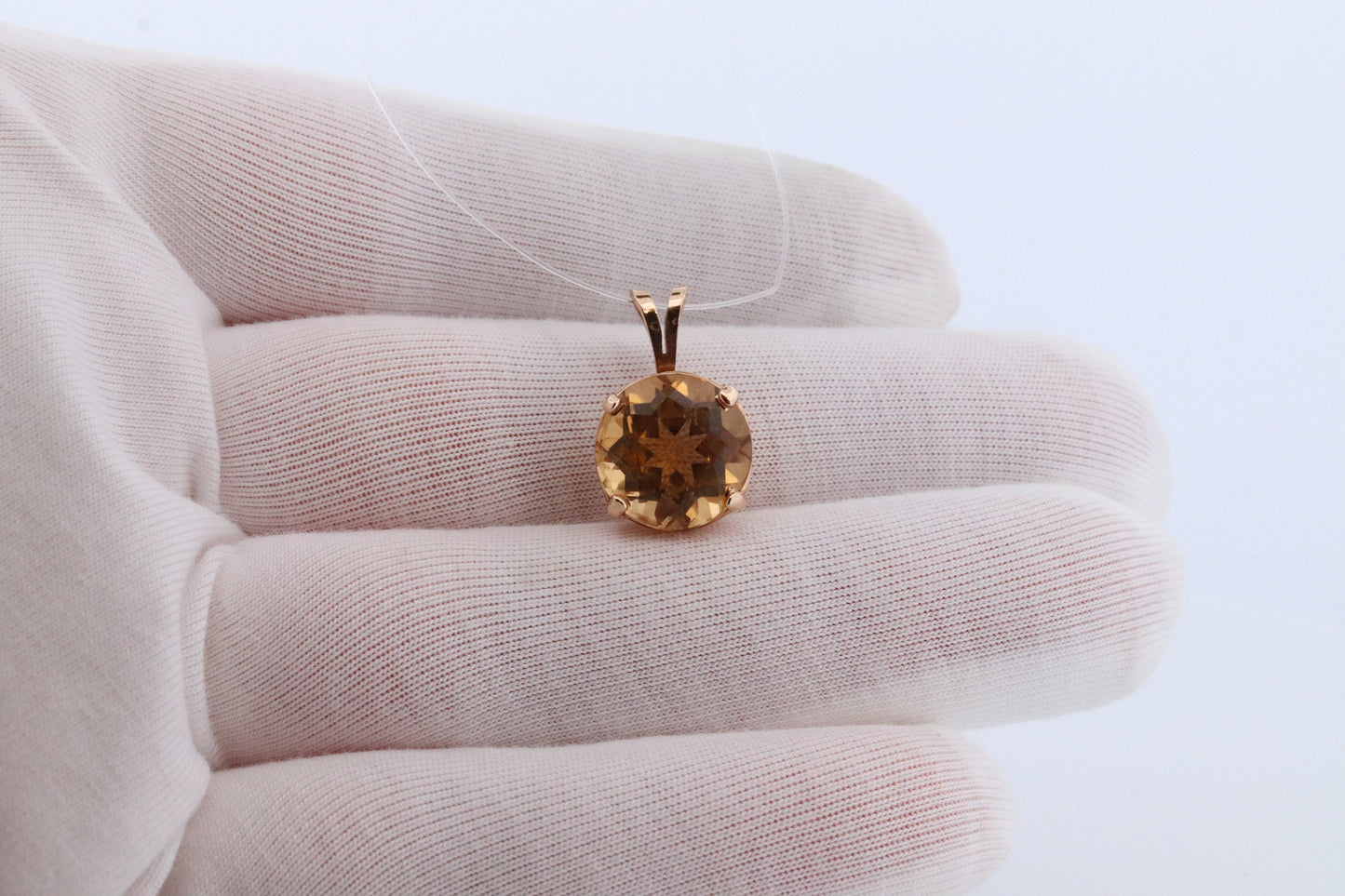 14k Citrine Pendant. Large Yellow Citrine Round solitaire pendant charm. st(73)