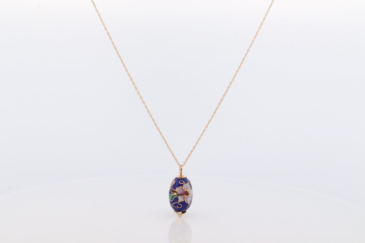 14k EGG Necklace. 14k Yellow Gold Enamel Egg Pendant charm with wheat chain necklace. st77