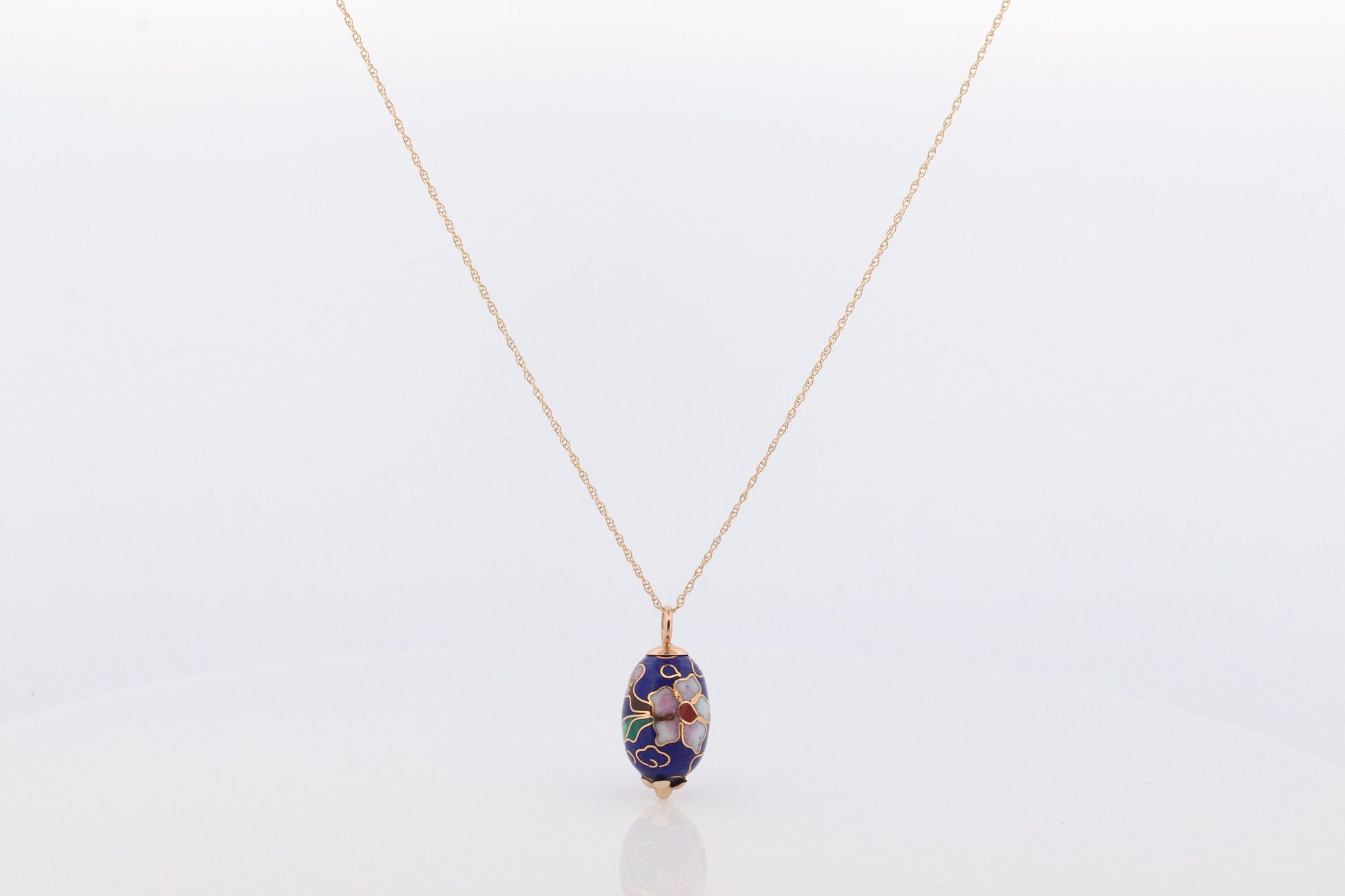 14k EGG Necklace. 14k Yellow Gold Enamel Egg Pendant charm with wheat chain necklace. st77