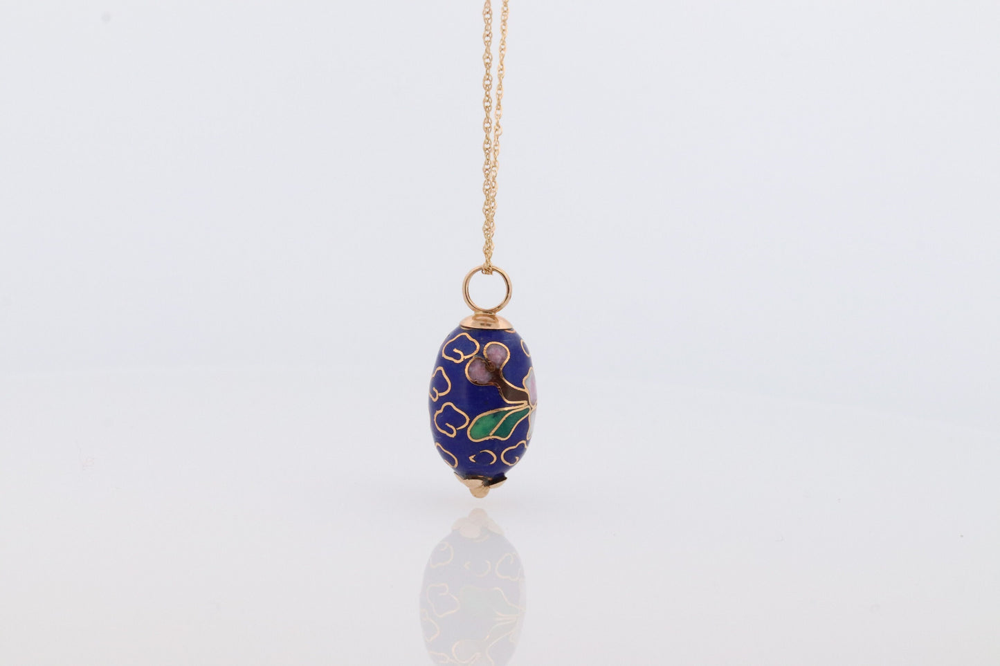 14k EGG Necklace. 14k Yellow Gold Enamel Egg Pendant charm with wheat chain necklace. st77