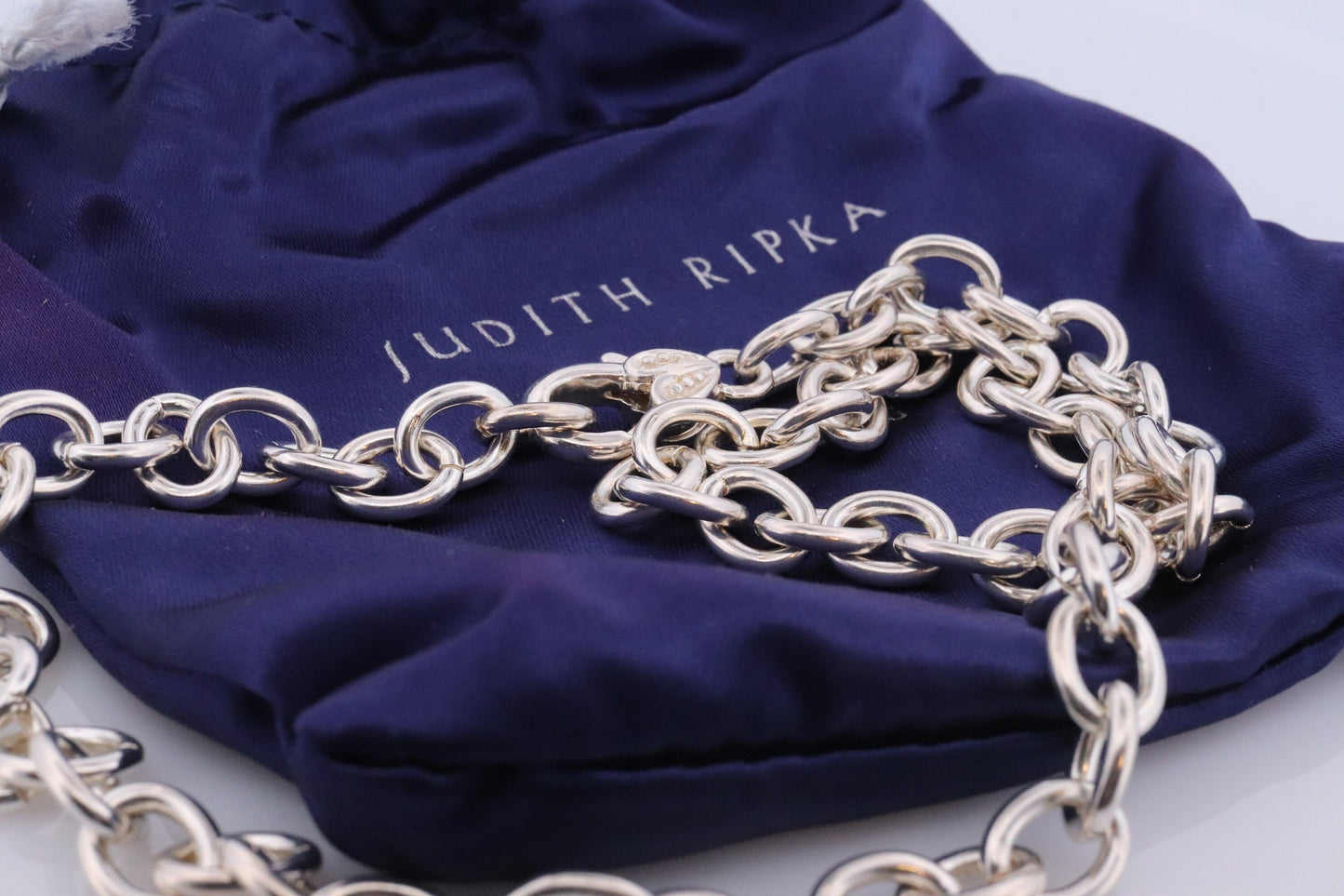 Authentic Judith Ripka Sterling Silver Heart Choker Necklace, Judith Ripka 925 Silver Oval Cable Link (30)