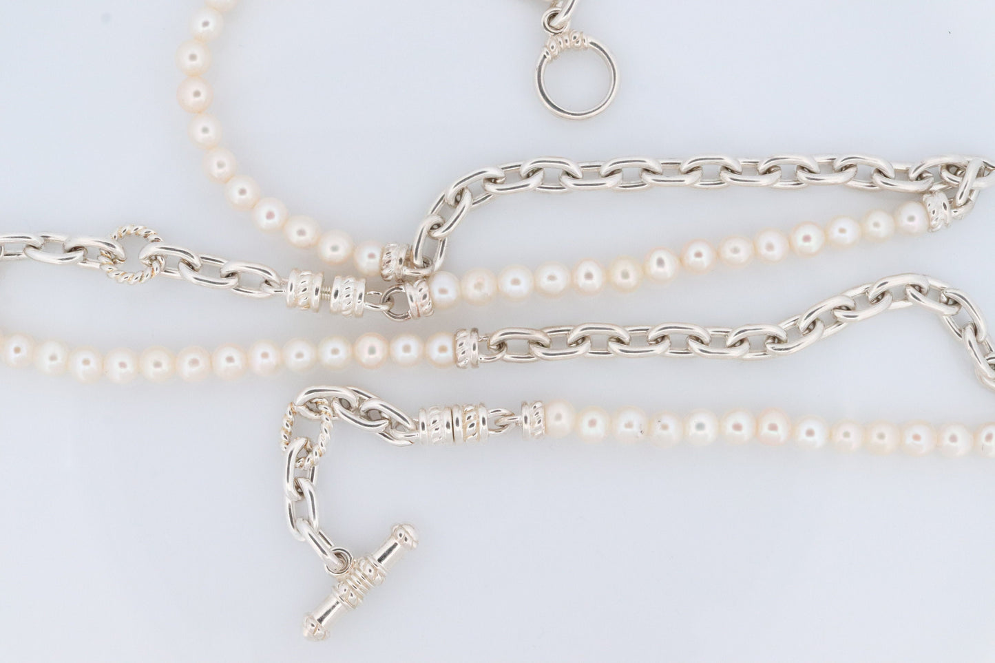 Authentic Judith Ripka JR Sterling Silver Pearl 34in Necklace, Judith Ripka 925 Silver Oval Cable Link Adjustable Convertible Long