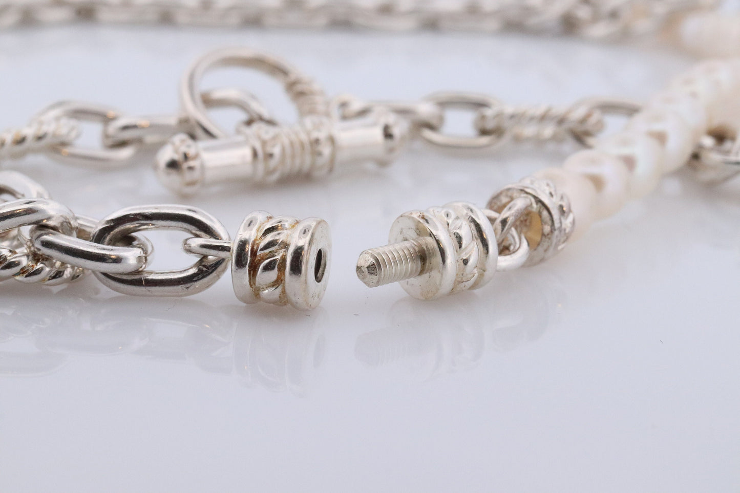 Authentic Judith Ripka JR Sterling Silver Pearl 34in Necklace, Judith Ripka 925 Silver Oval Cable Link Adjustable Convertible Long