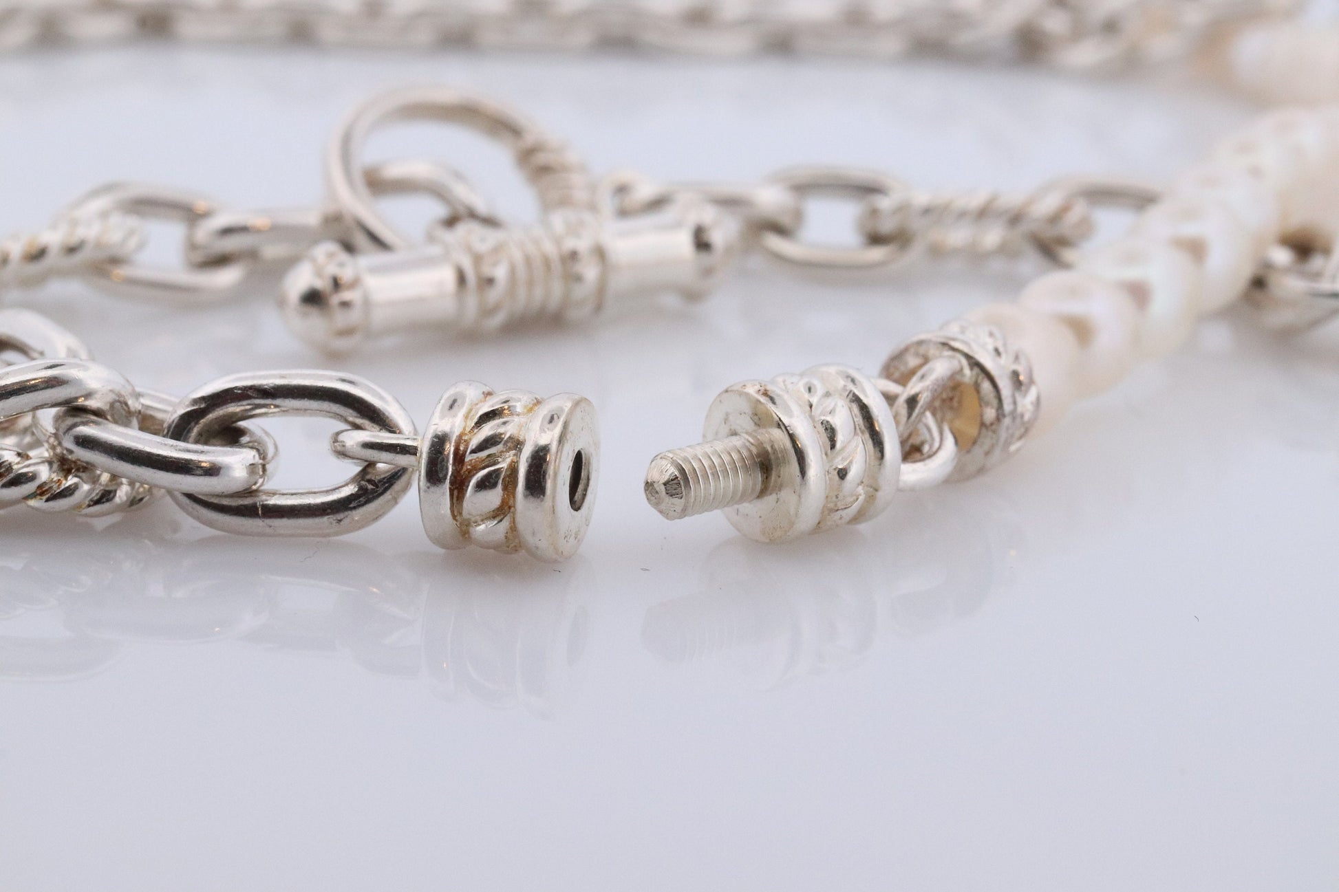 Authentic Judith Ripka JR Sterling Silver Pearl 34in Necklace, Judith Ripka 925 Silver Oval Cable Link Adjustable Convertible Long