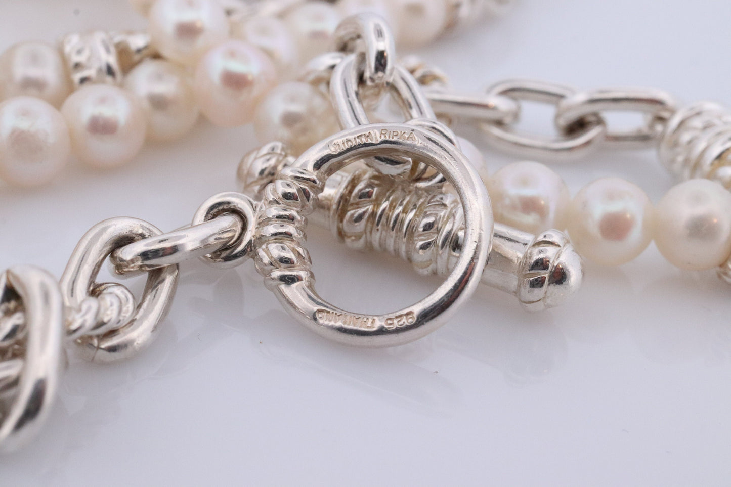 Authentic Judith Ripka JR Sterling Silver Pearl 34in Necklace, Judith Ripka 925 Silver Oval Cable Link Adjustable Convertible Long