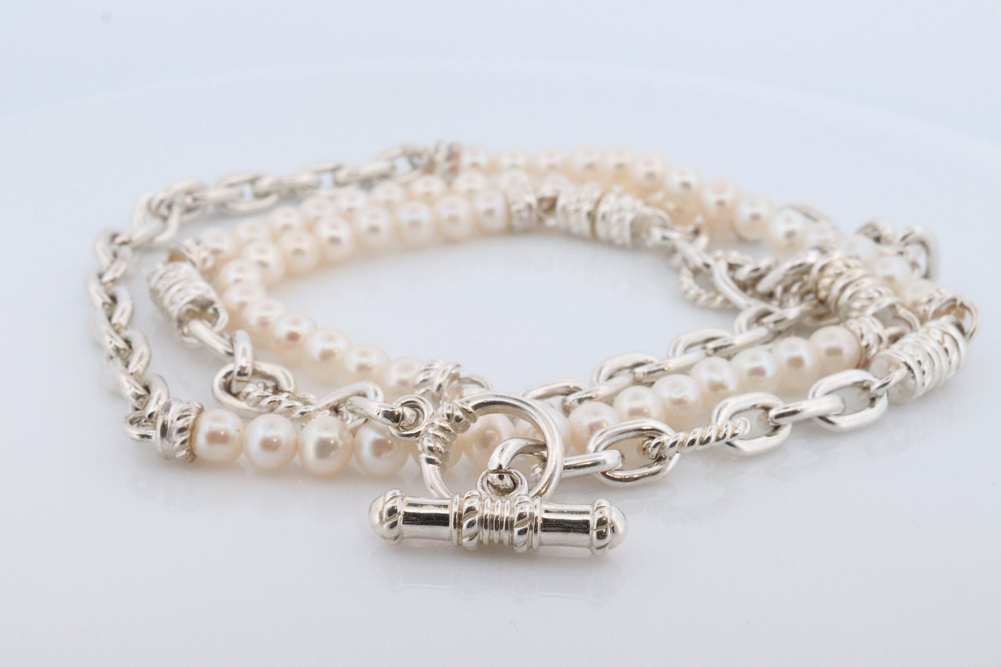 Authentic Judith Ripka JR Sterling Silver Pearl 34in Necklace, Judith Ripka 925 Silver Oval Cable Link Adjustable Convertible Long