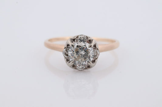 14k ART DECO Diamond 1.25ctw solitaire ring. 14k Large diamond Halo ring. Square Cathedral Cluster engagement ring. Illusion Halo band