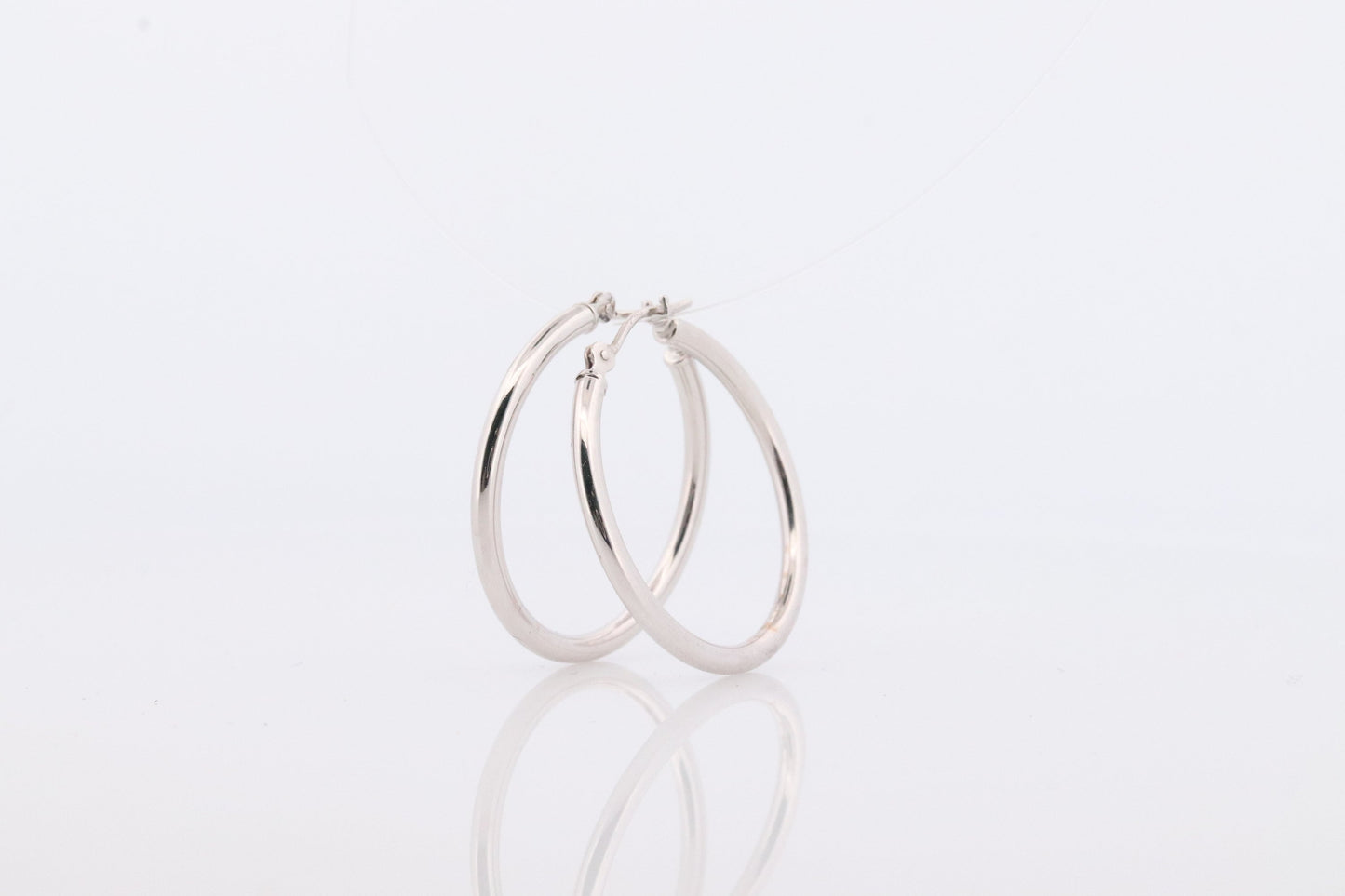 14k White Gold HOOP Earrings. HOOP Puffed Dangle earrings by JCM Jacmel. Wide Hoops.