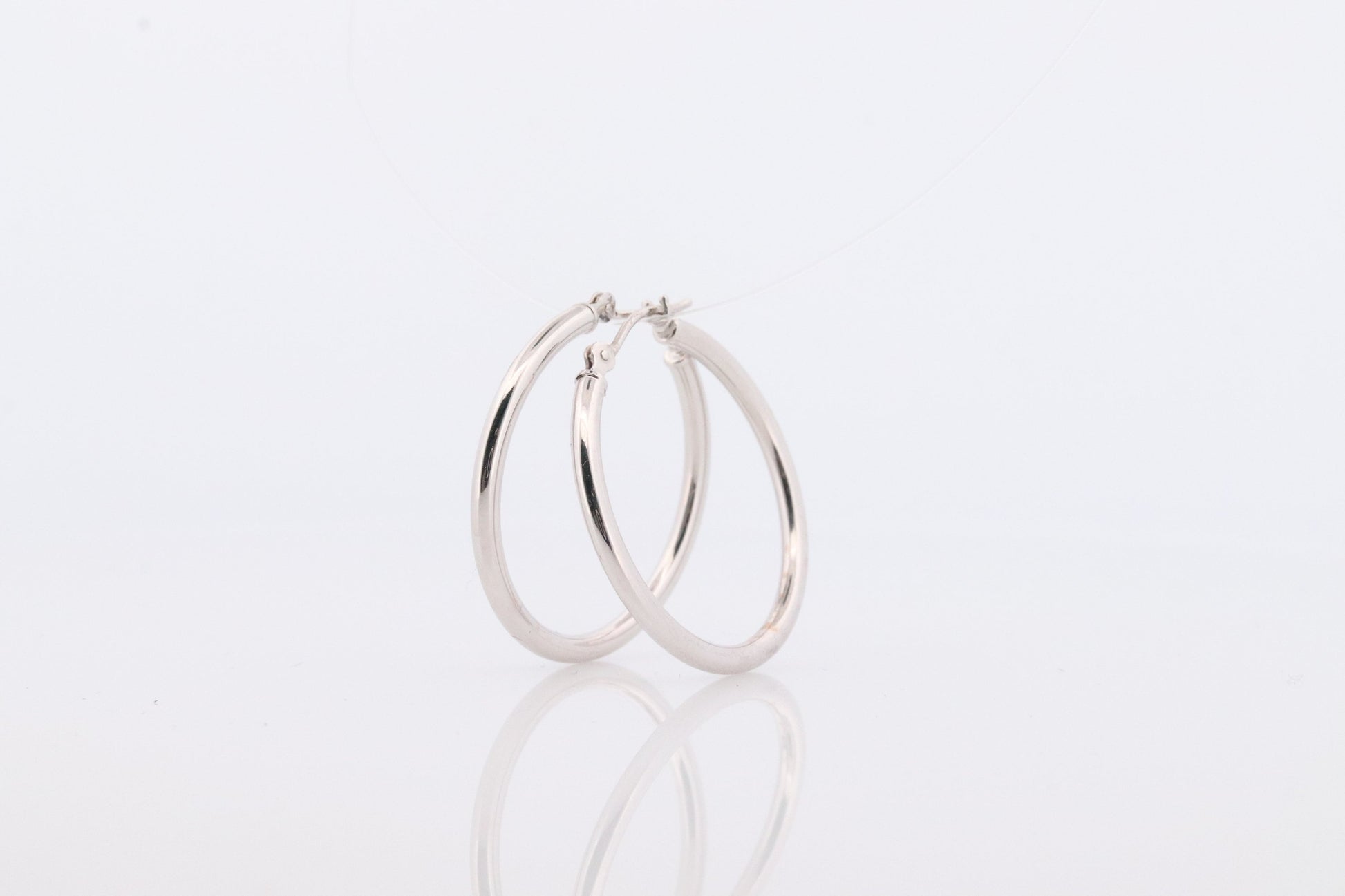 14k White Gold HOOP Earrings. HOOP Puffed Dangle earrings by JCM Jacmel. Wide Hoops.