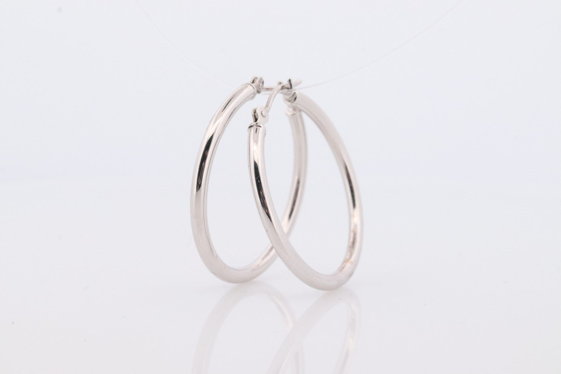 14k White Gold HOOP Earrings. HOOP Puffed Dangle earrings by JCM Jacmel. Wide Hoops.