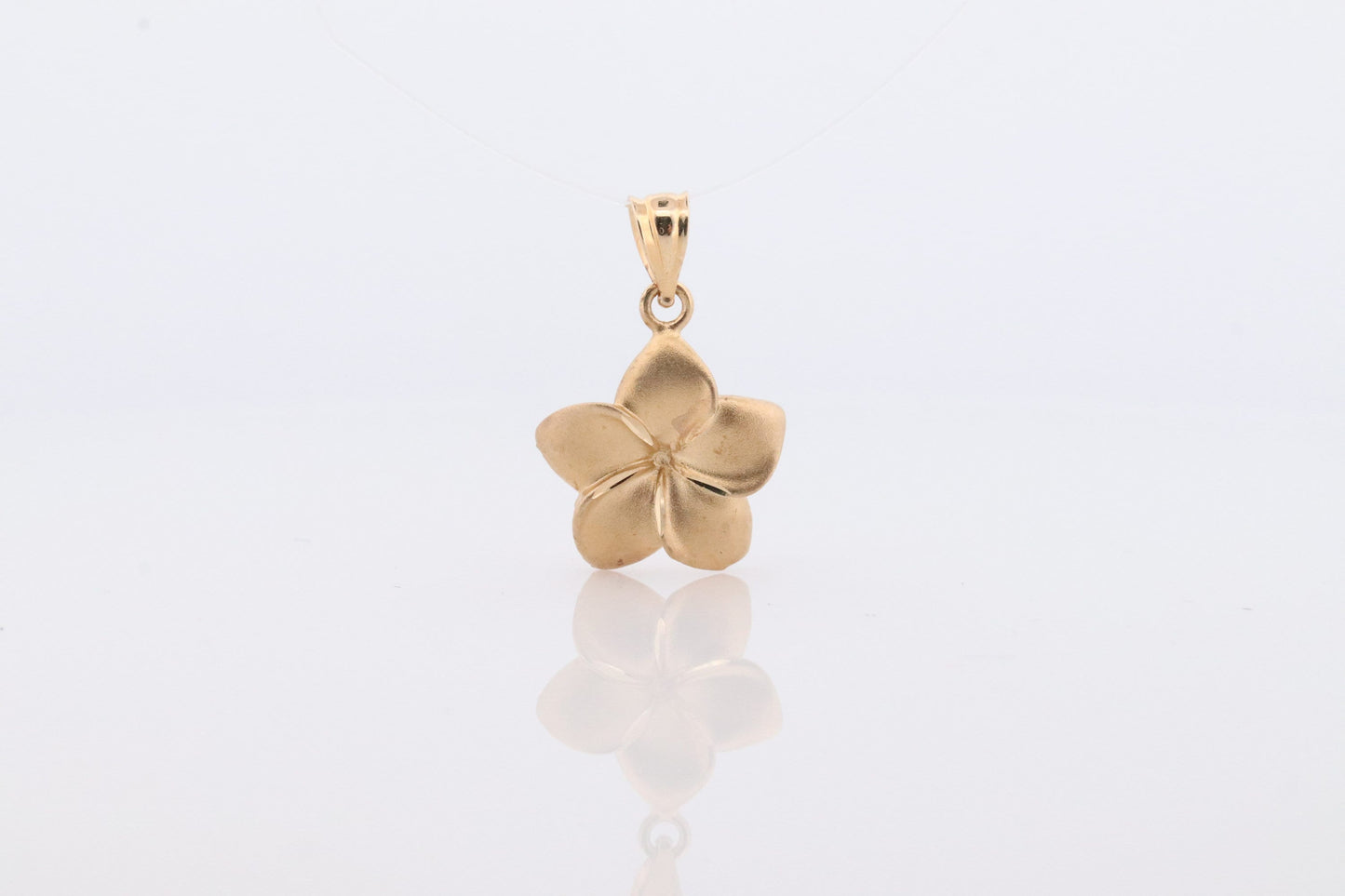 14k Flower Plumeria Pendant. Plumeria Charm 14k Yellow Gold. Satin Textured. Hawaiian Flower Pendant