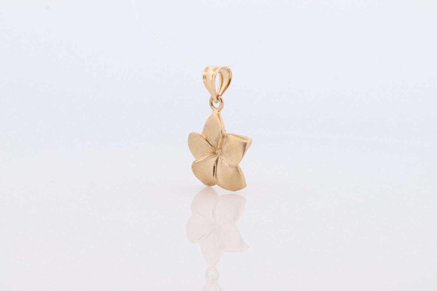 14k Flower Plumeria Pendant. Plumeria Charm 14k Yellow Gold. Satin Textured. Hawaiian Flower Pendant