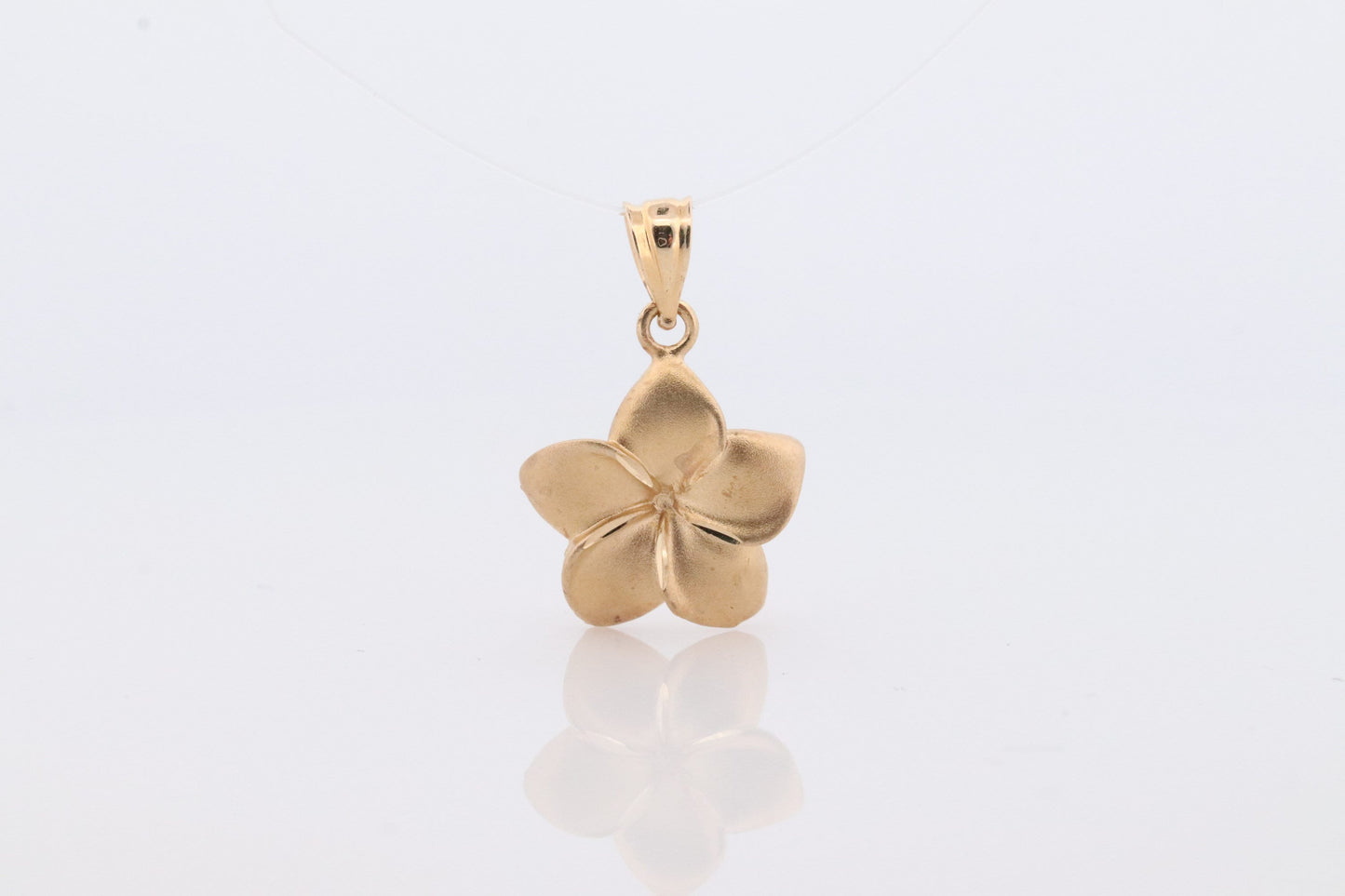 14k Flower Plumeria Pendant. Plumeria Charm 14k Yellow Gold. Satin Textured. Hawaiian Flower Pendant