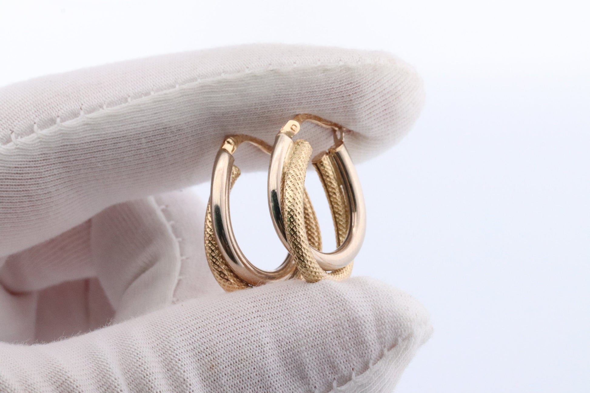 14k Gold Puffed Hollow HOOP Earrings. Intertwined Textured Loop earrings. Dangle Multi Hoop Earrings.