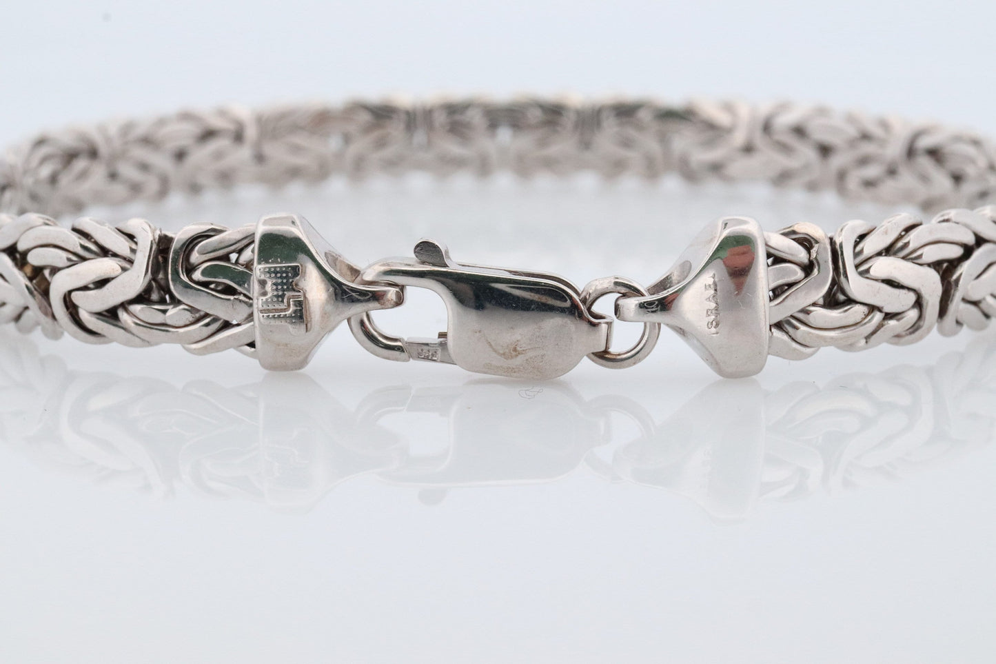 14k Byzantine Bracelet. 14k White Gold Wide Flattened Flat Byzantine Bracelet. 9.7grams 7mm wide. Israel